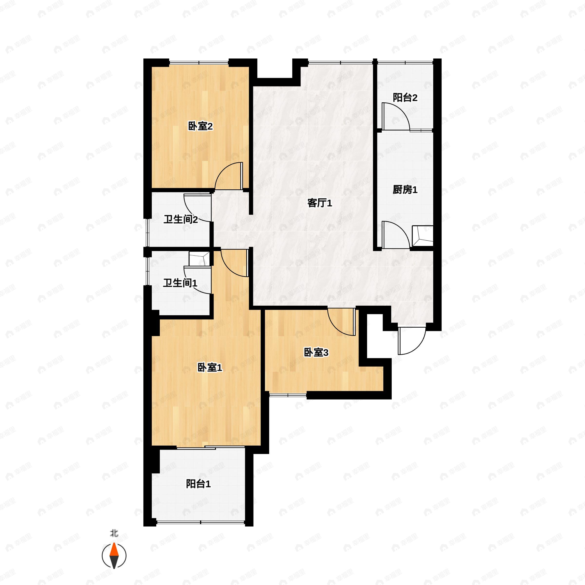 3室2厅2卫建面126平南户型图