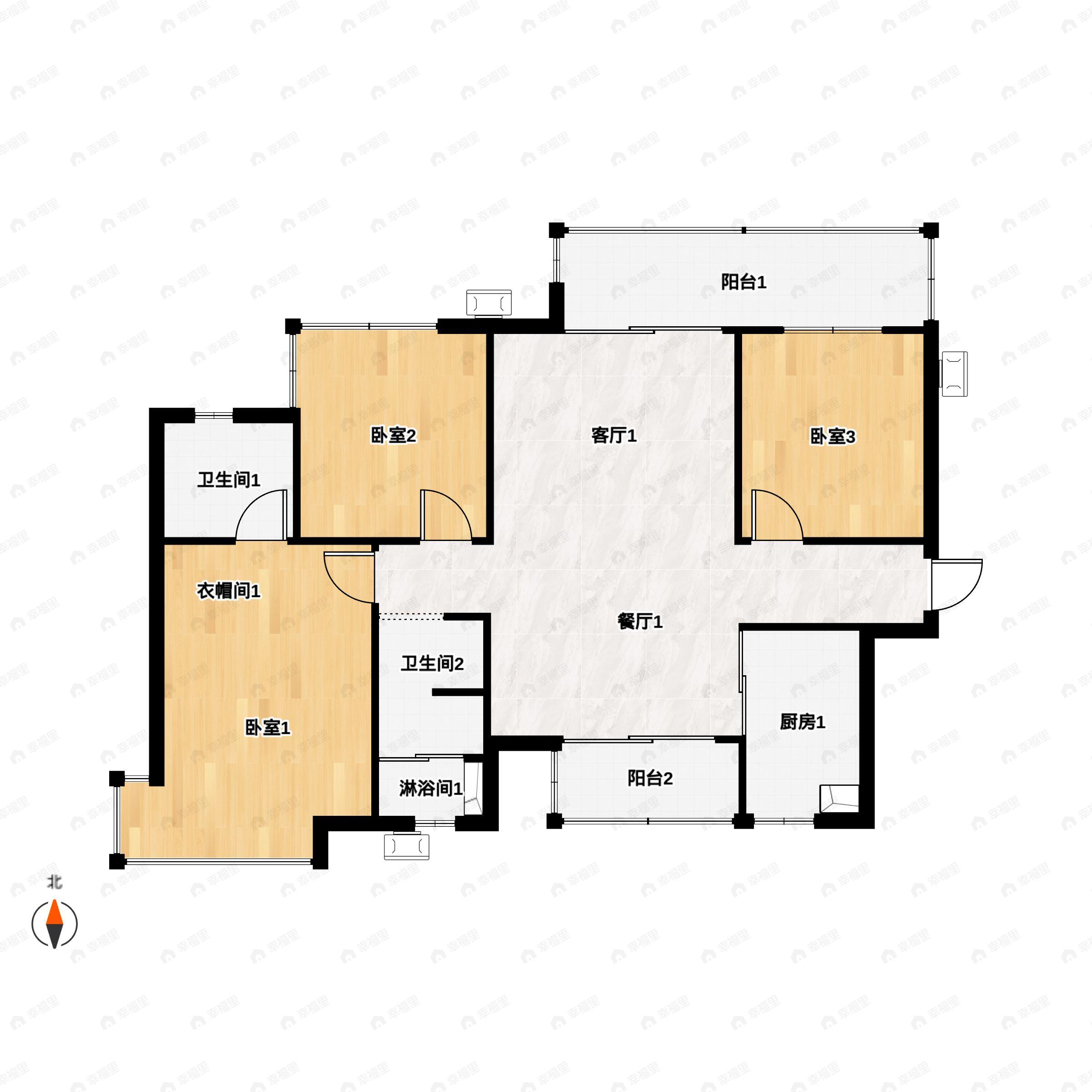 3室2厅2卫建面112平户型图
