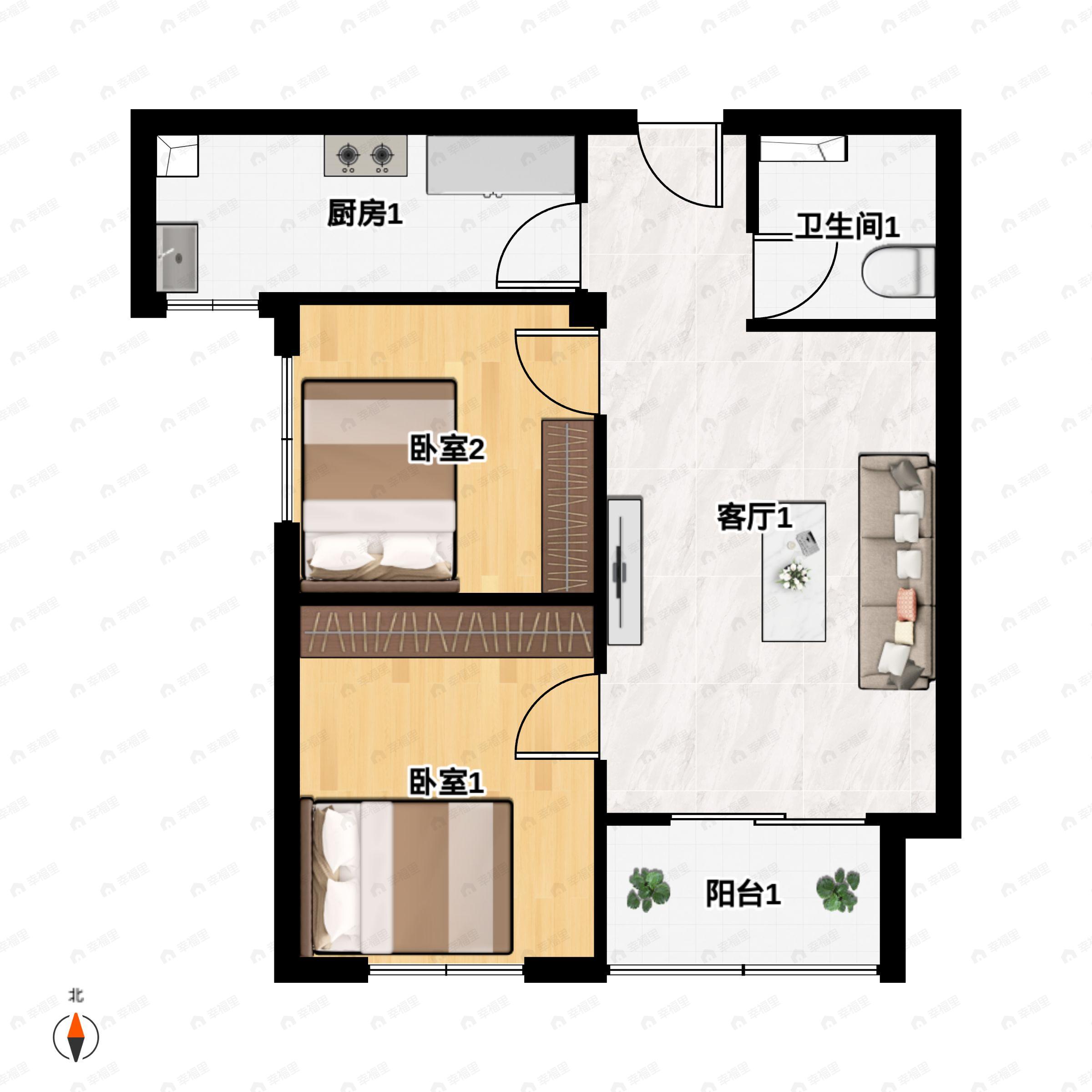 龙湖天第2室2厅1卫户型图