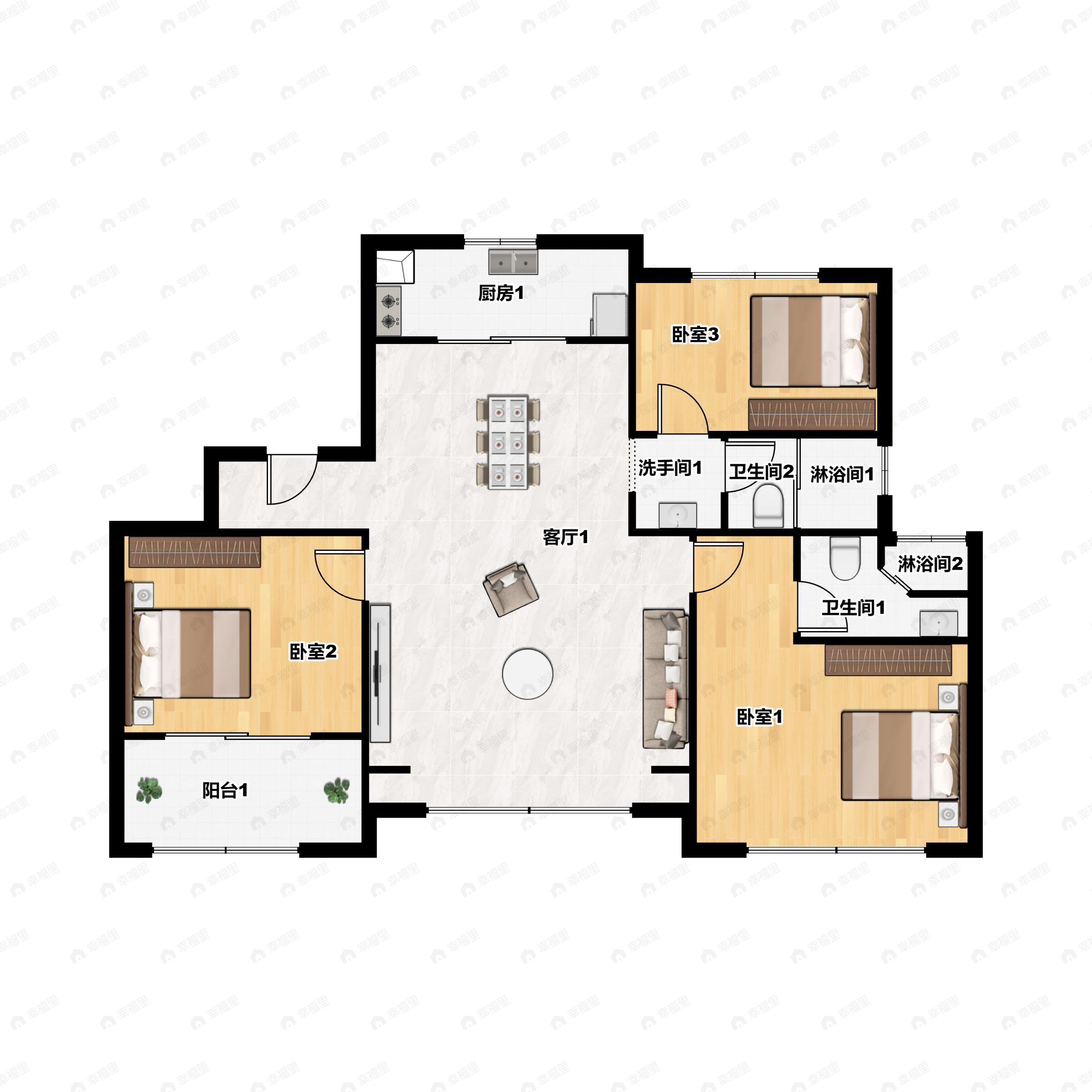 3室2厅2卫建面114平户型图