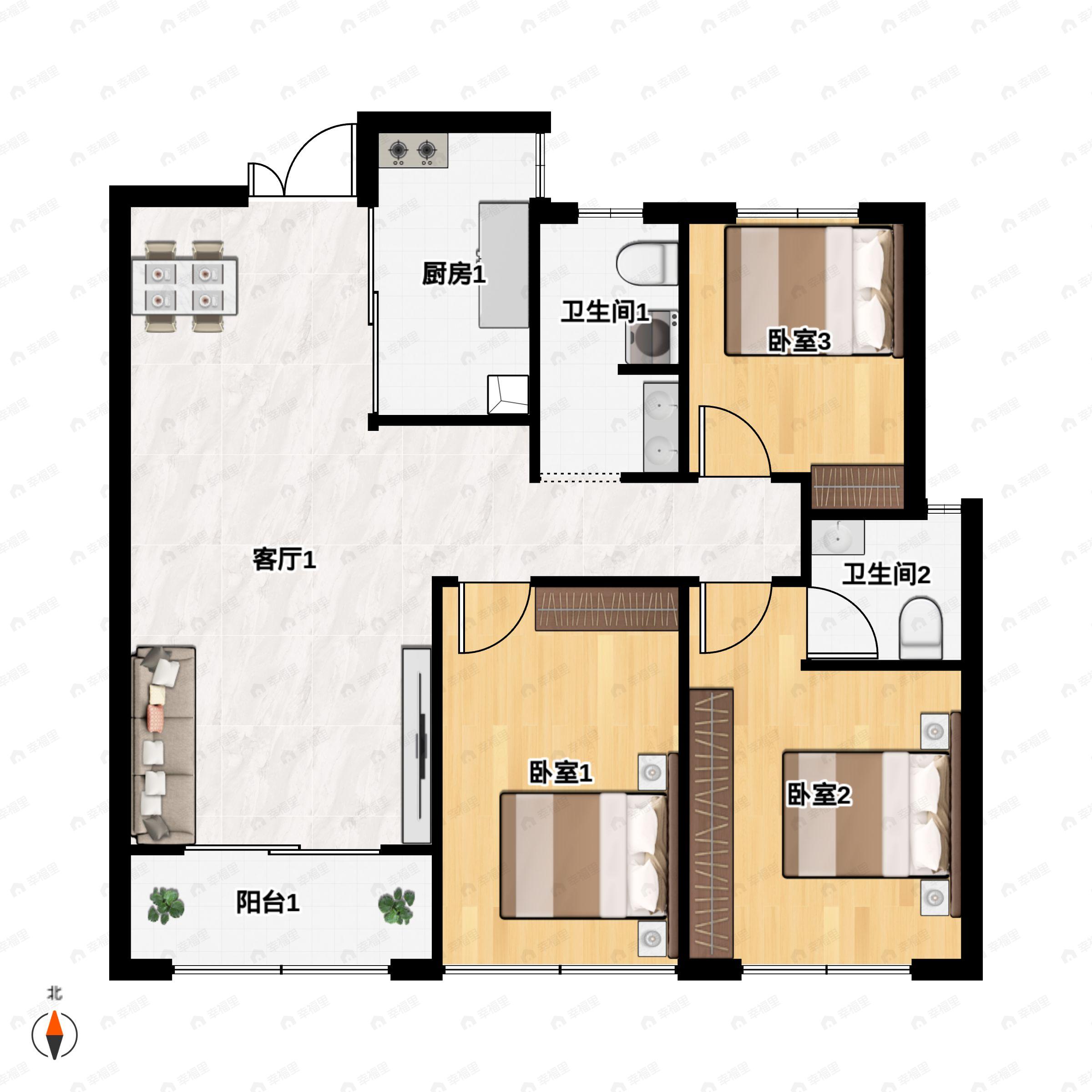 3室2厅2卫建面115平户型图