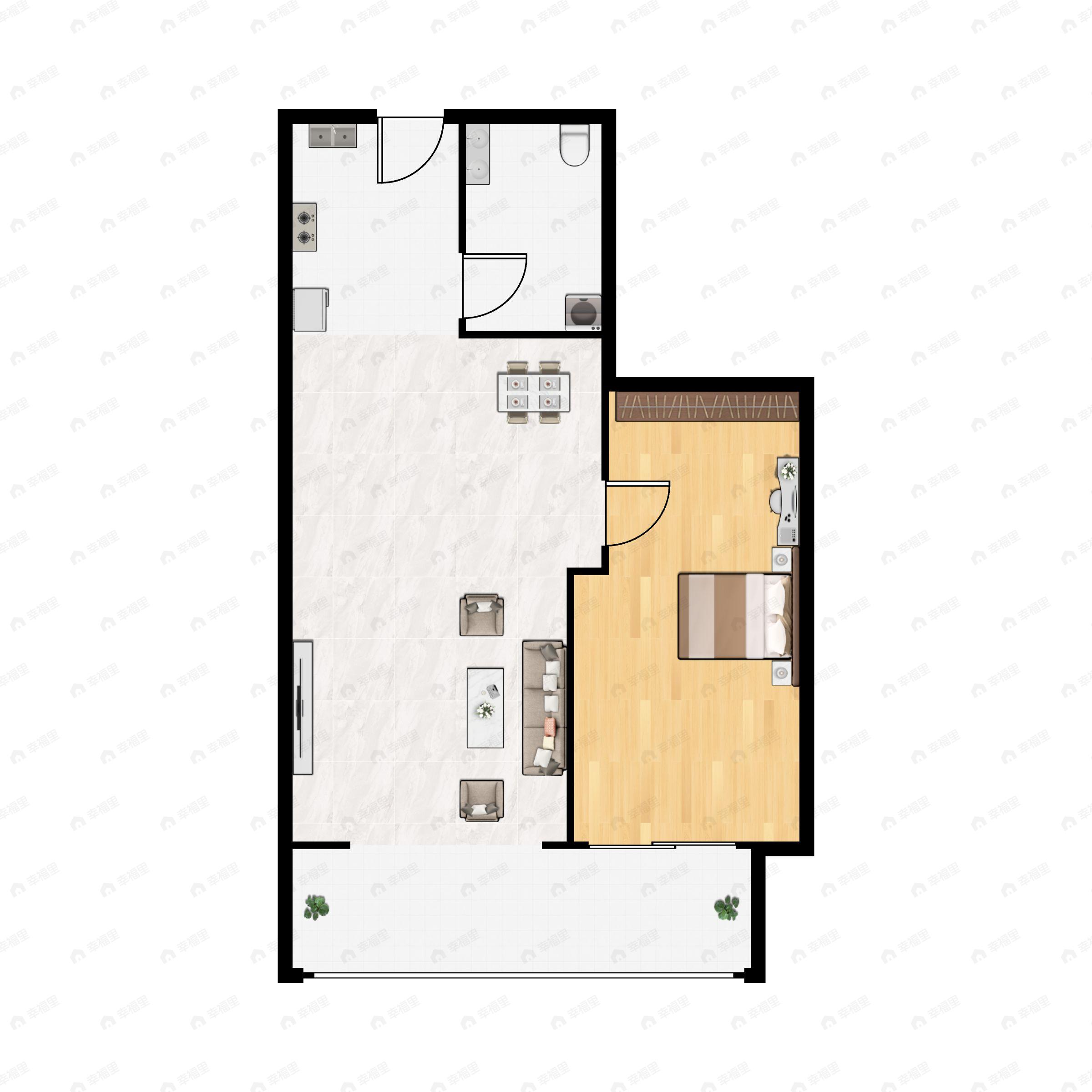 1室2厅1卫建面69m²南户型图