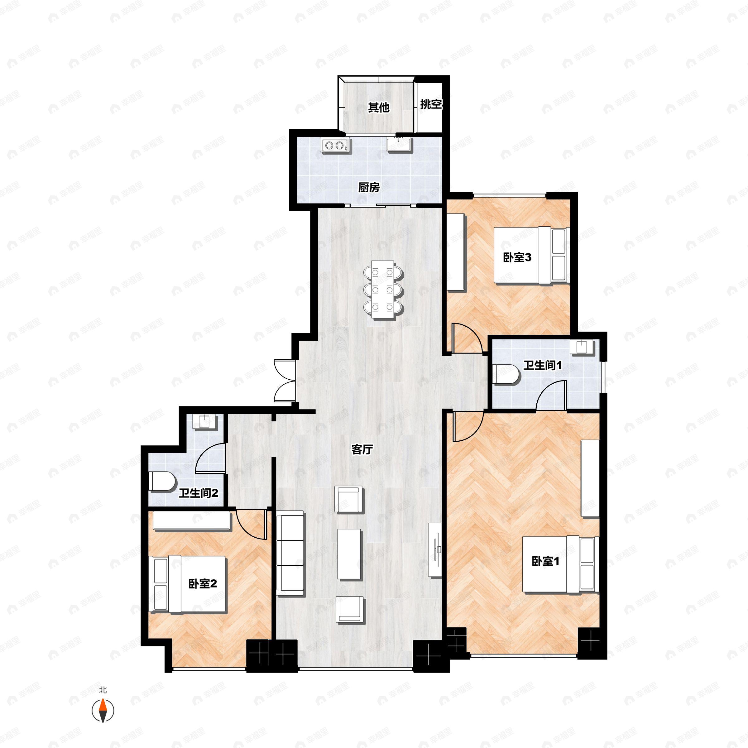 3室2厅2卫建面150平户型图