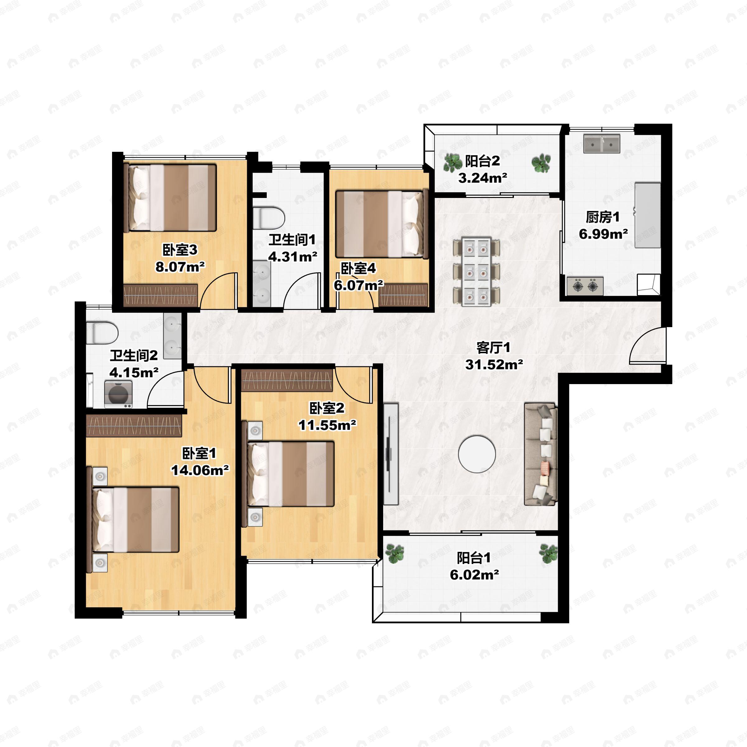 骏景湾·滨江誉峰4室2厅2卫户型图