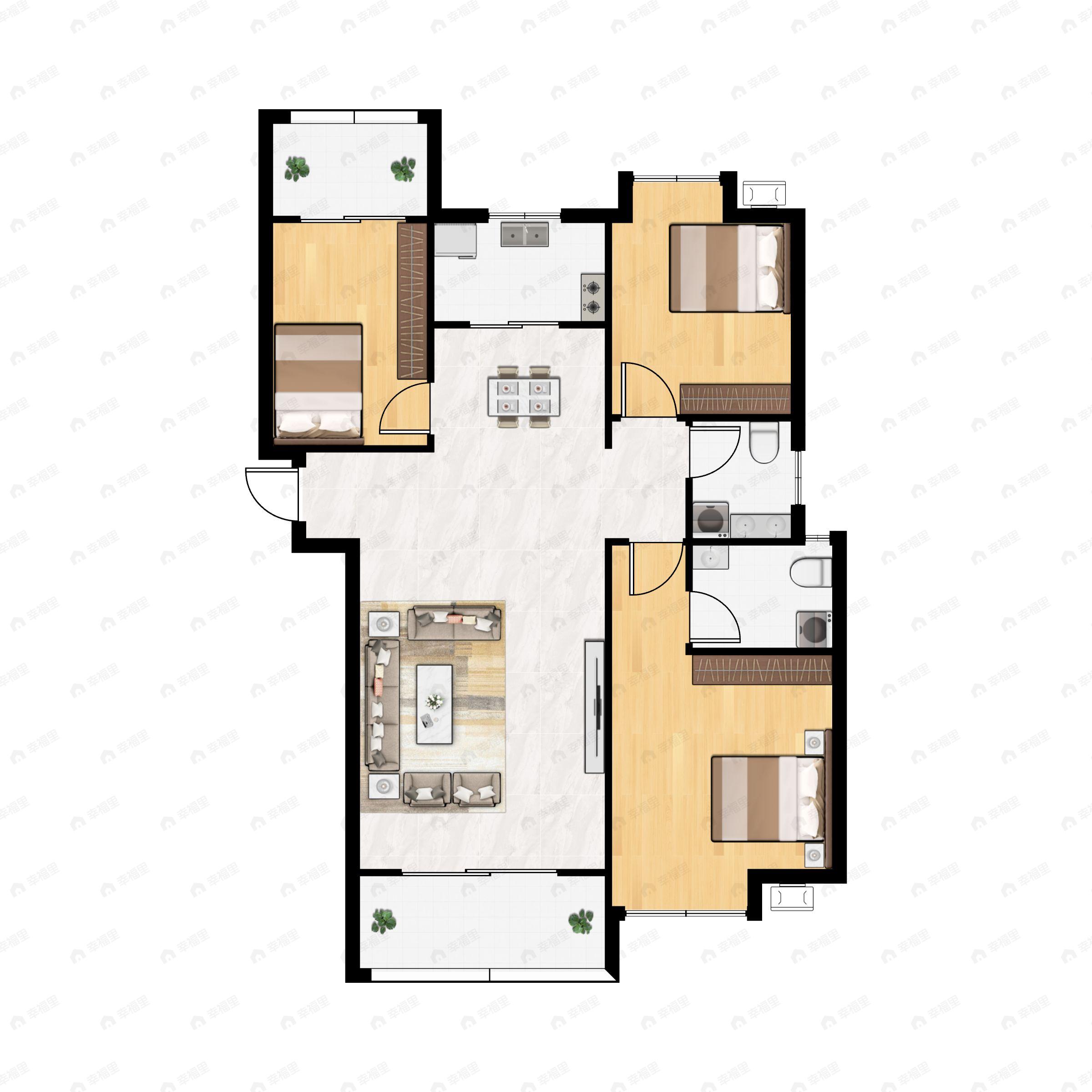 3室2厅2卫建面120平户型图
