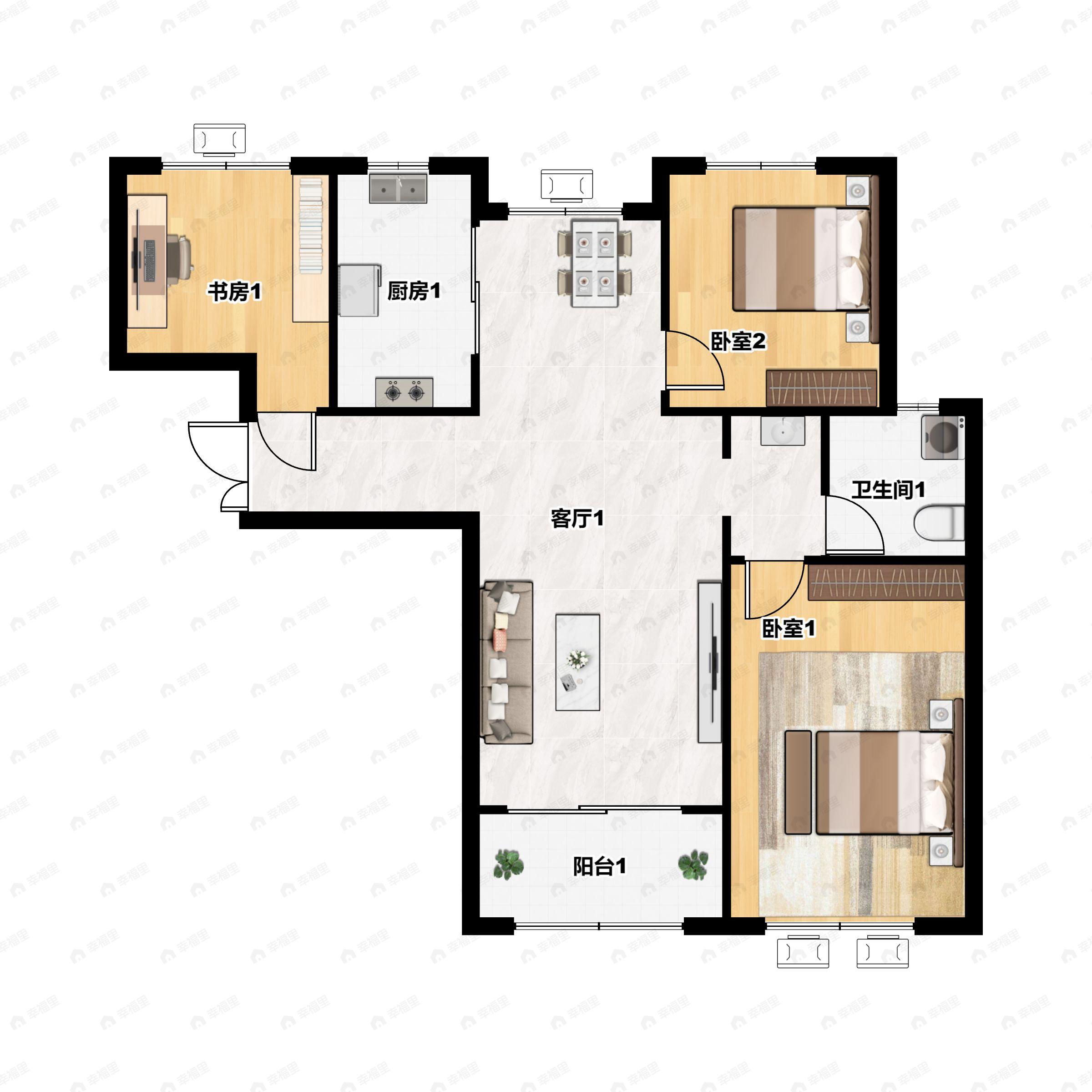 3室2厅1卫建面115平南|北户型图