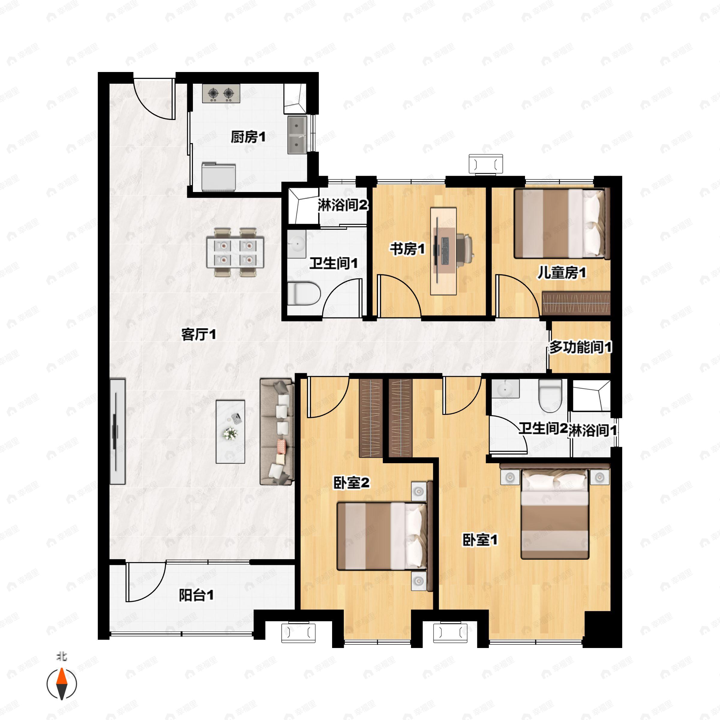 4室2厅2卫建面143平户型图