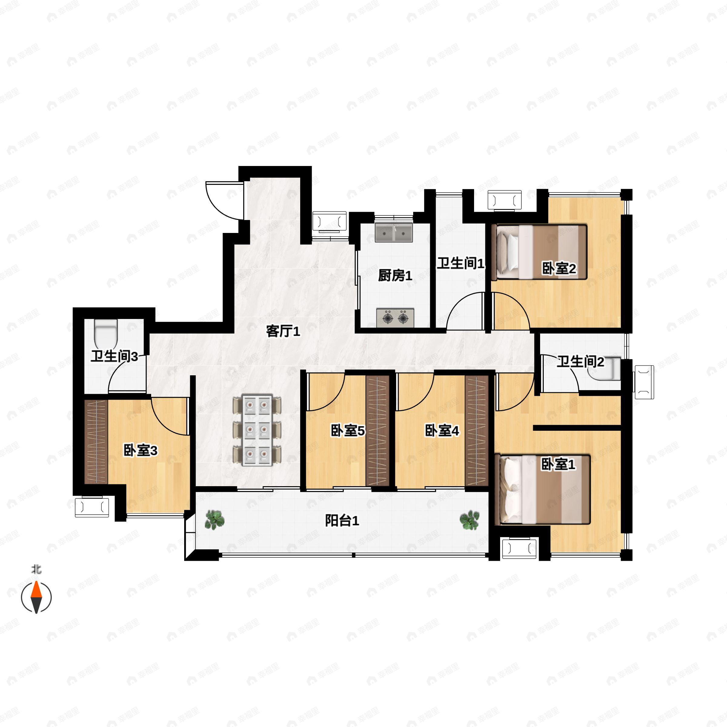 5室2厅3卫建面147平南户型图