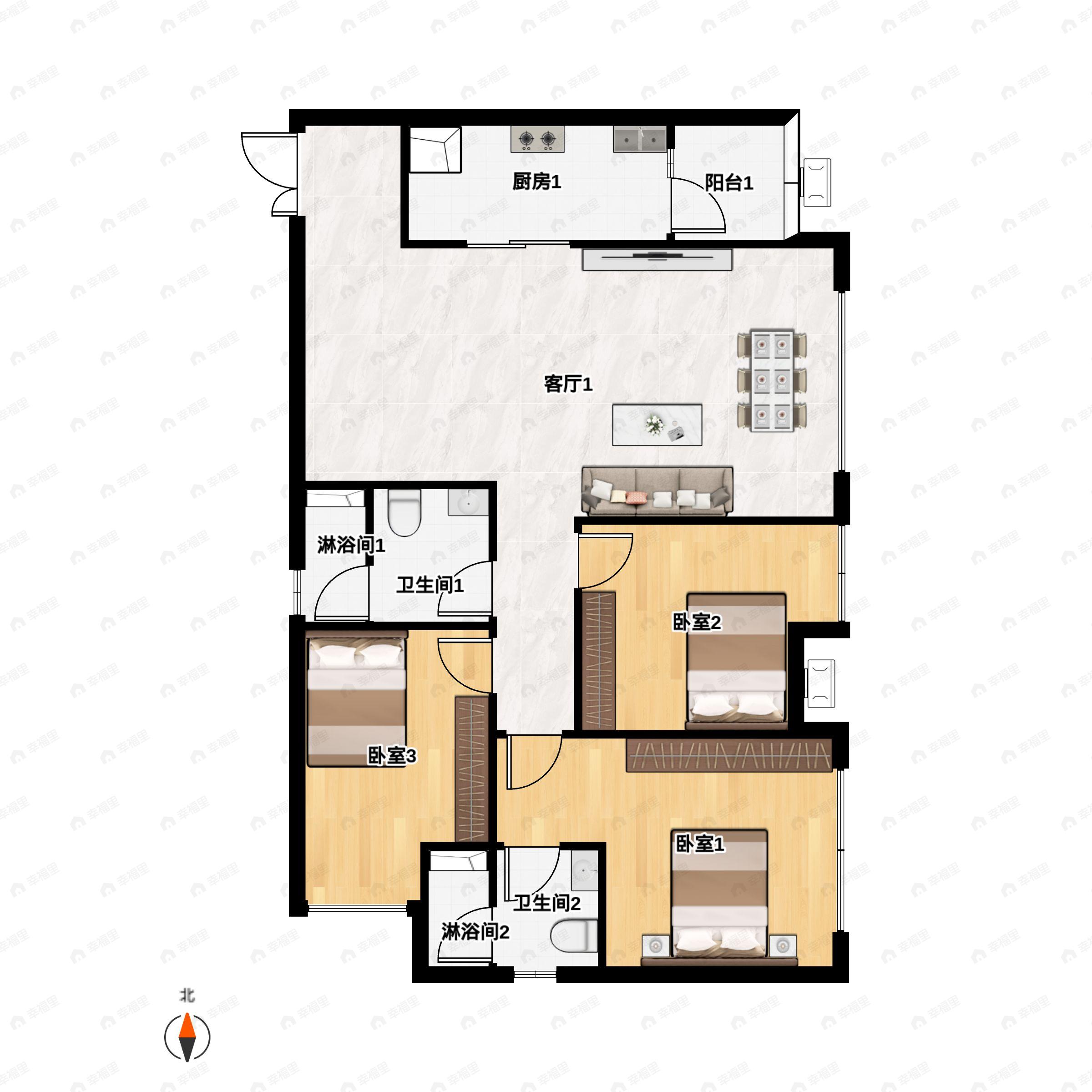 金辉御江府3室2厅2卫户型图