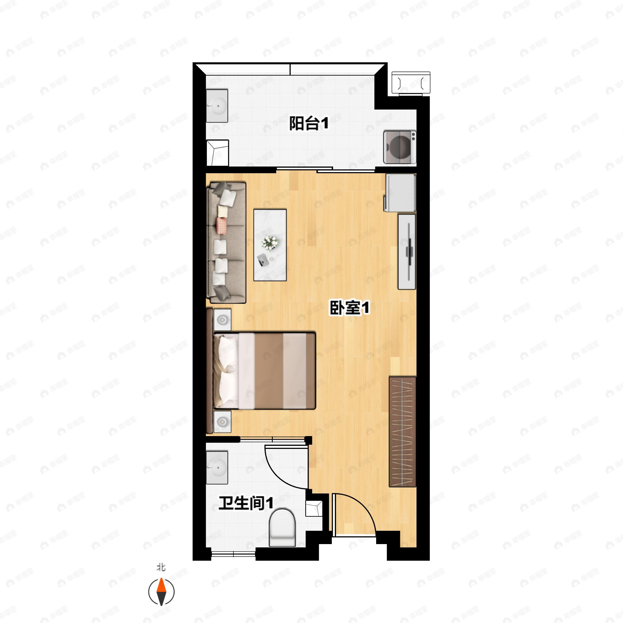 1室1厅1卫建面40m²北户型图