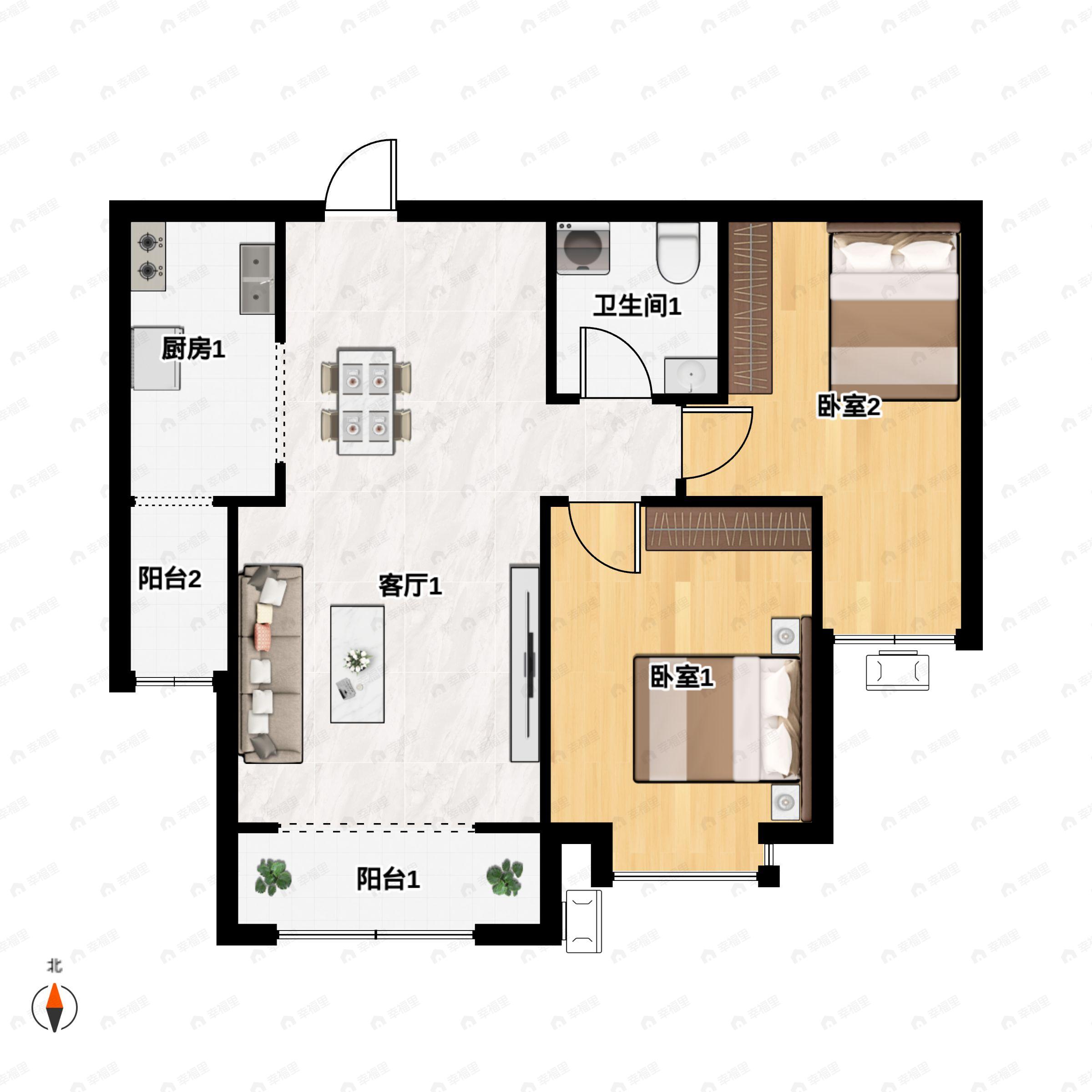 2室2厅1卫建面98平户型图