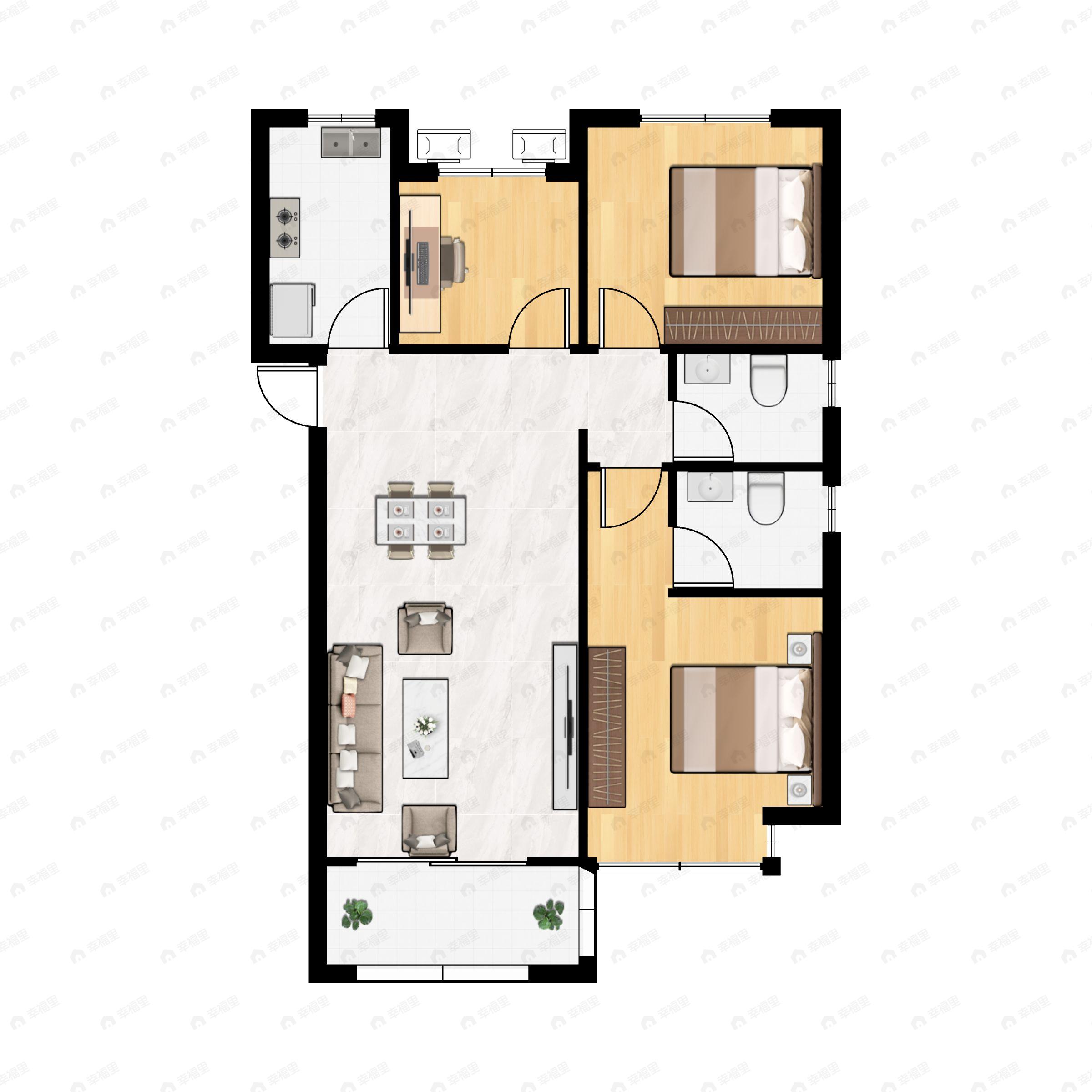 3室2厅1卫建面118平户型图