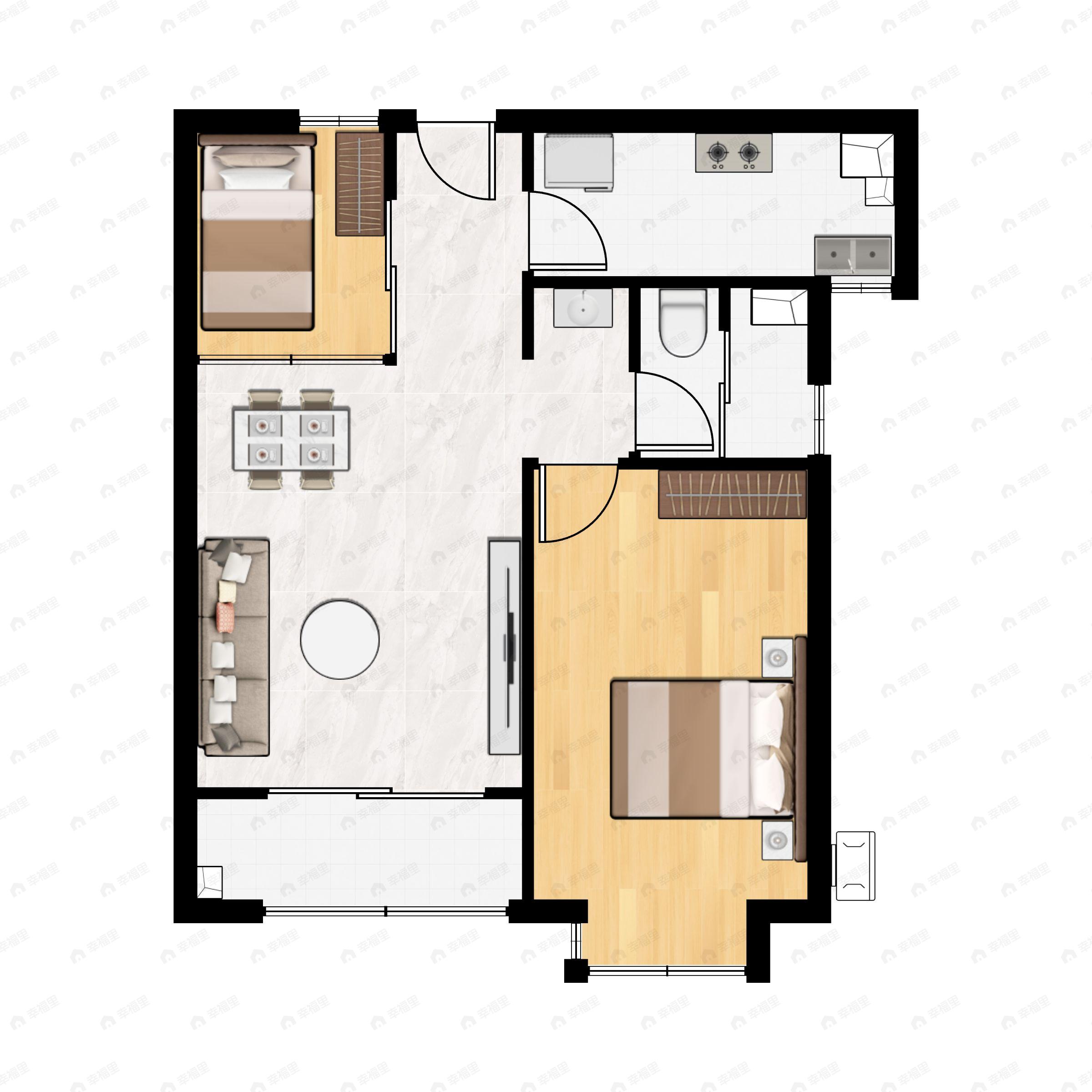2室2厅1卫建面66平户型图
