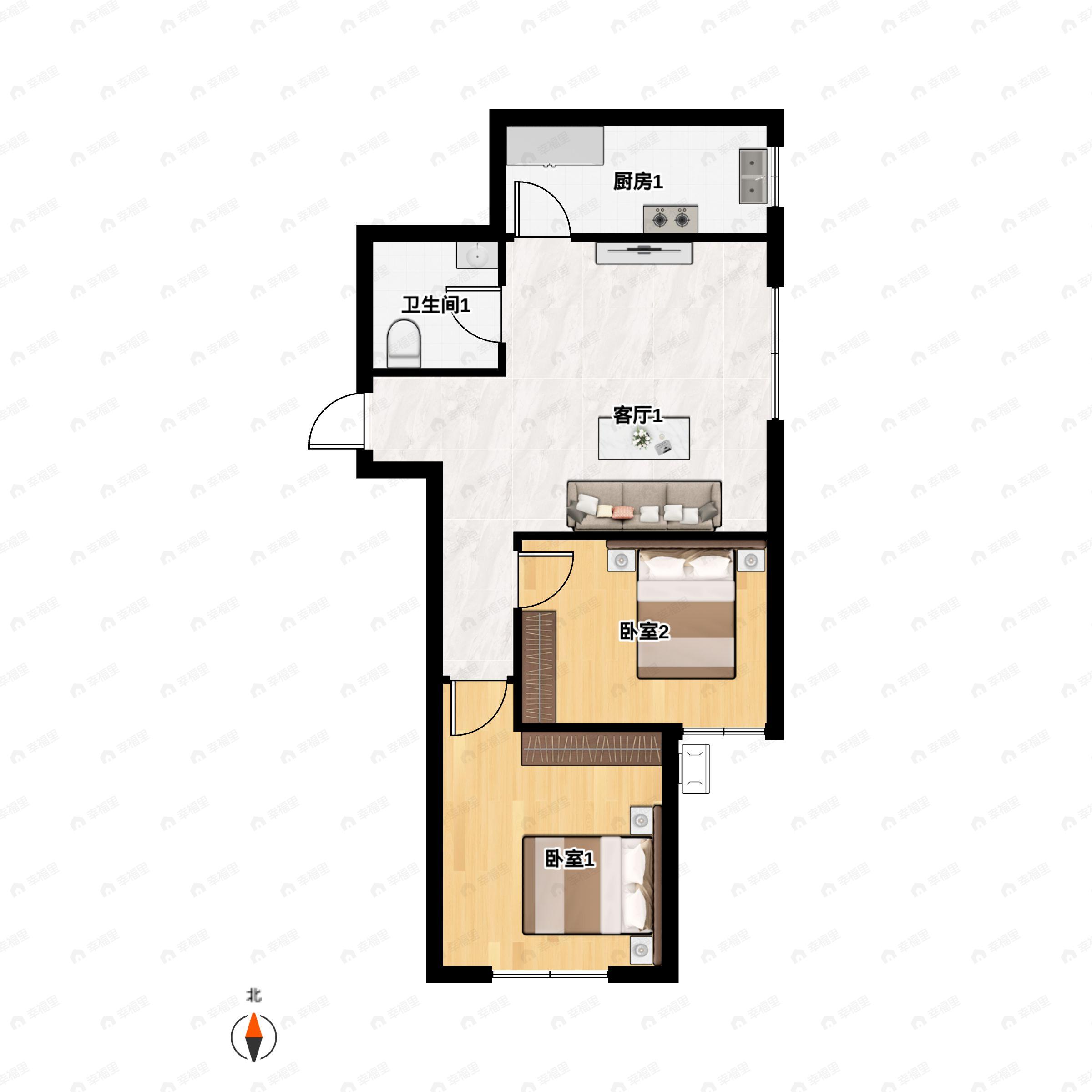 2室2厅1卫建面84平户型图