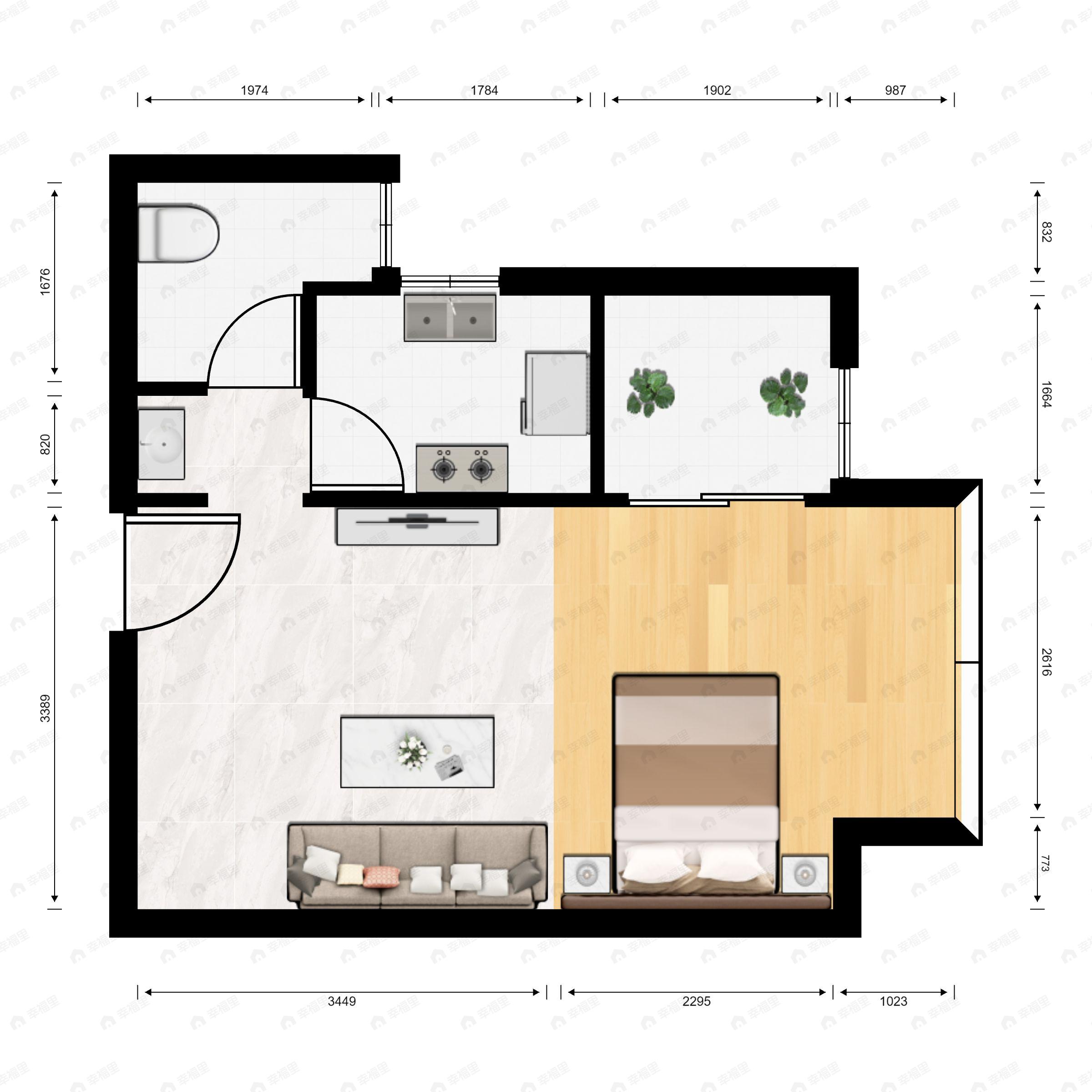 水岸国际1室1厅1卫户型图