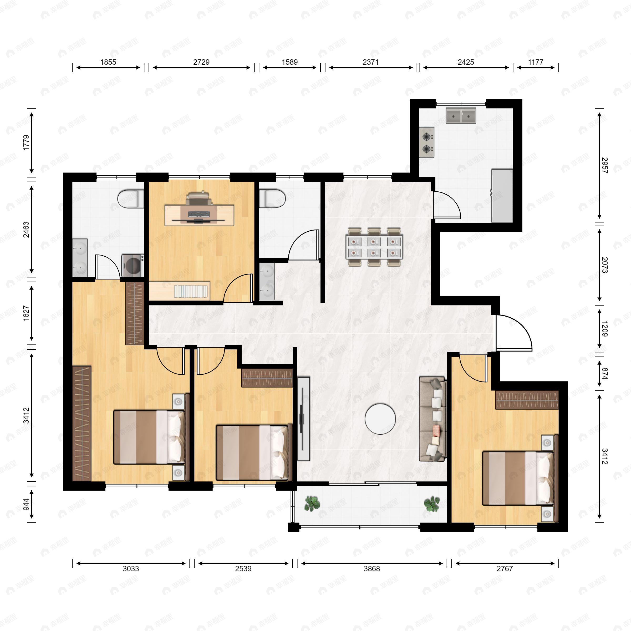 4室2厅2卫建面159平户型图