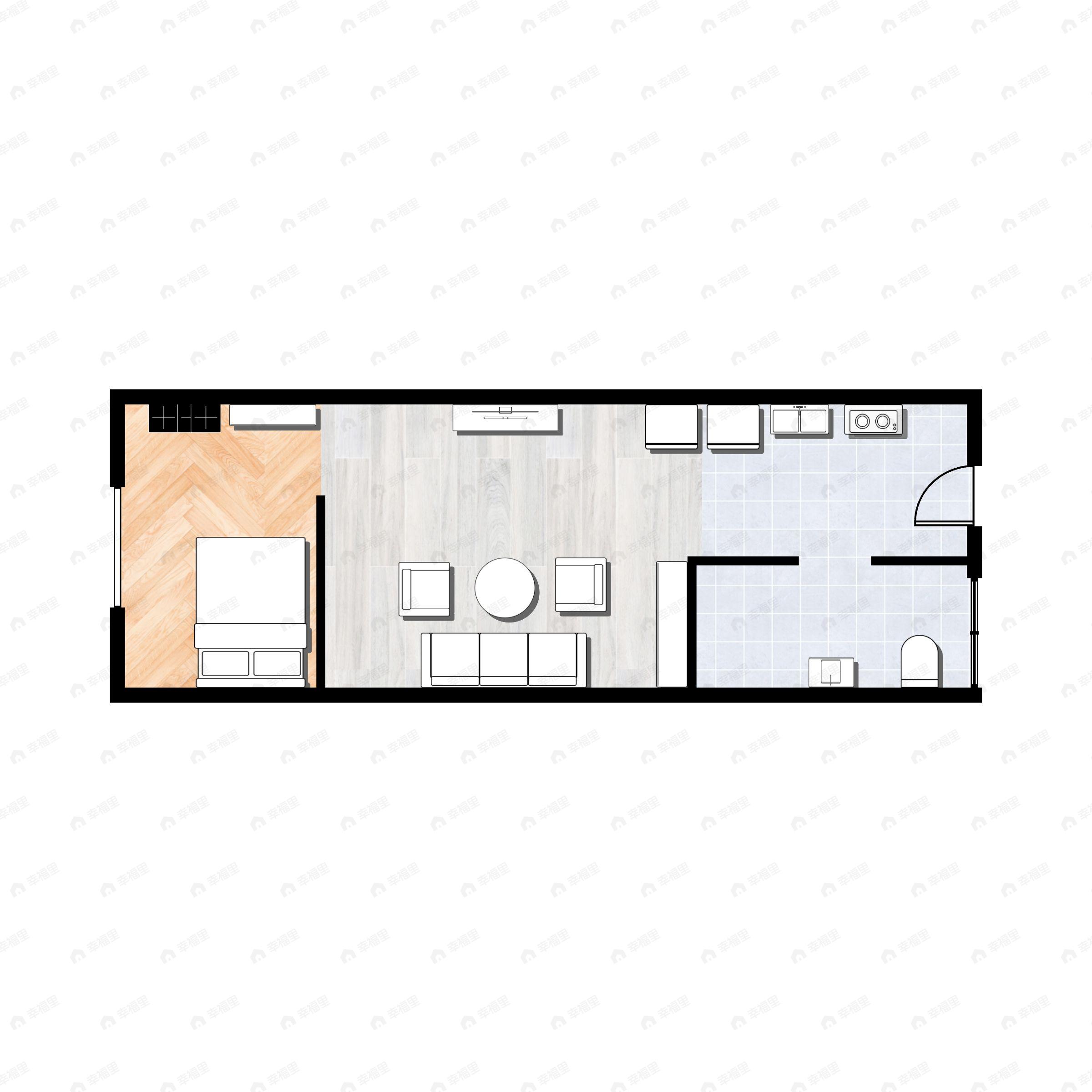 1室1厅1卫建面51m²东|南|西|北户型图