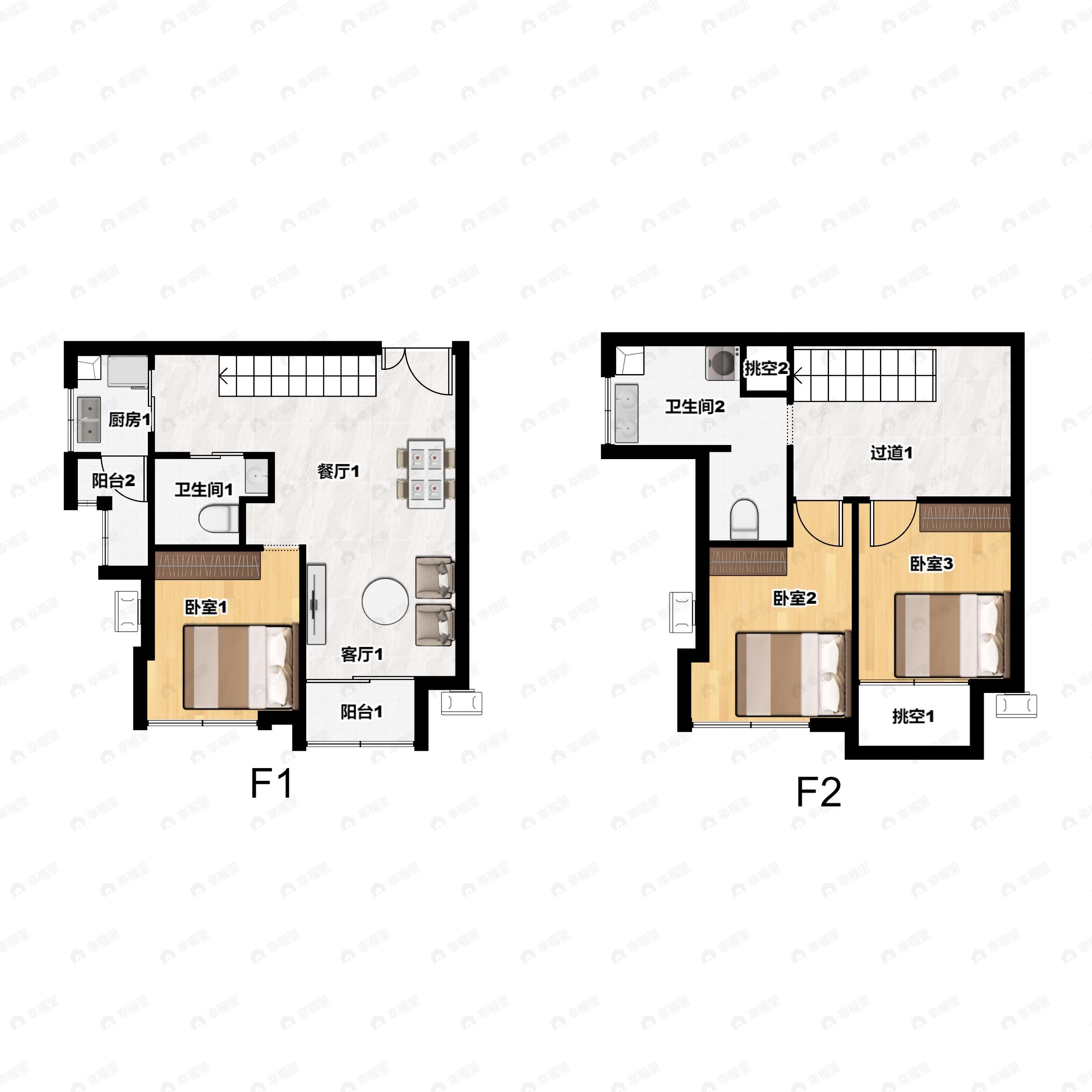 3室2厅2卫建面47平户型图