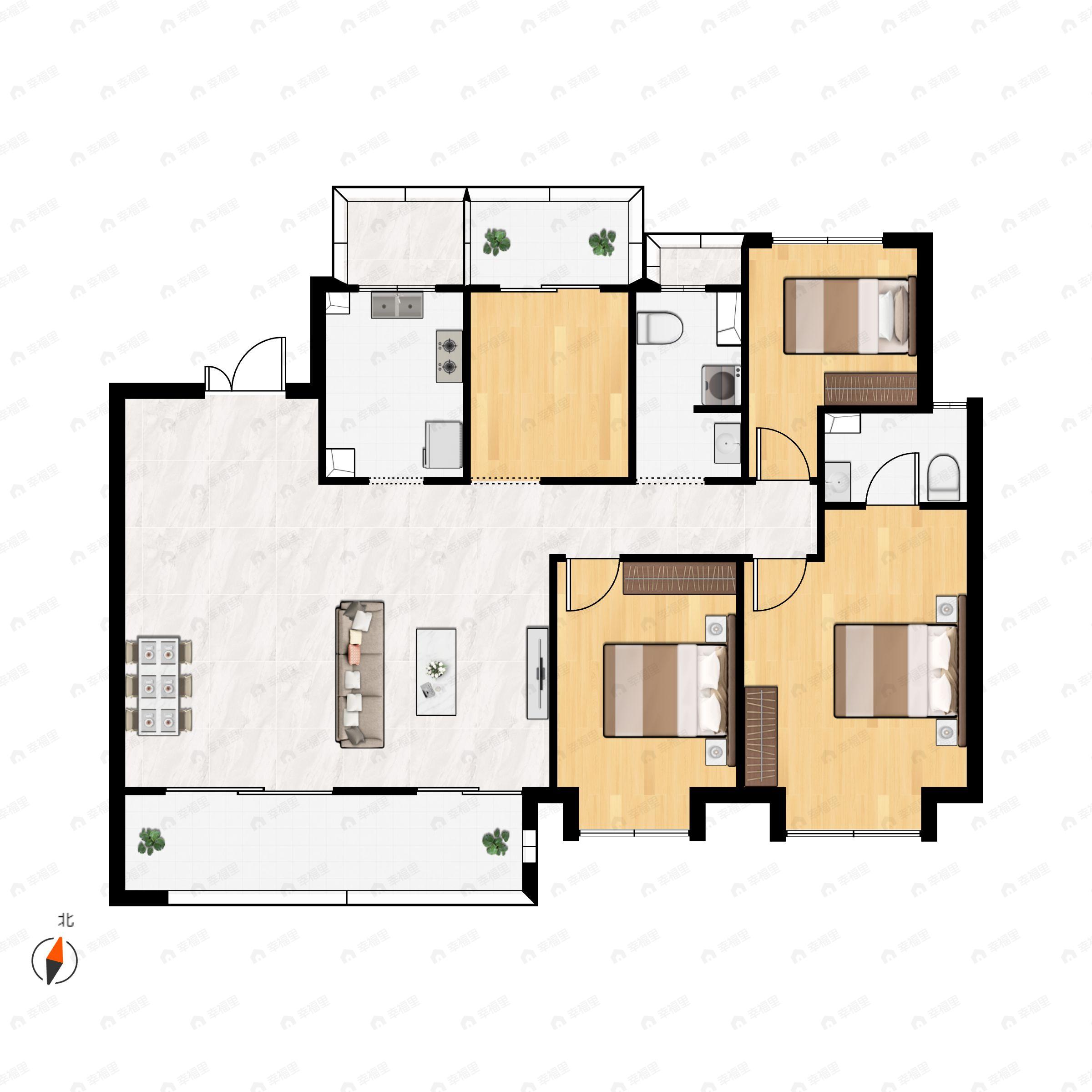 3室2厅2卫建面137平户型图