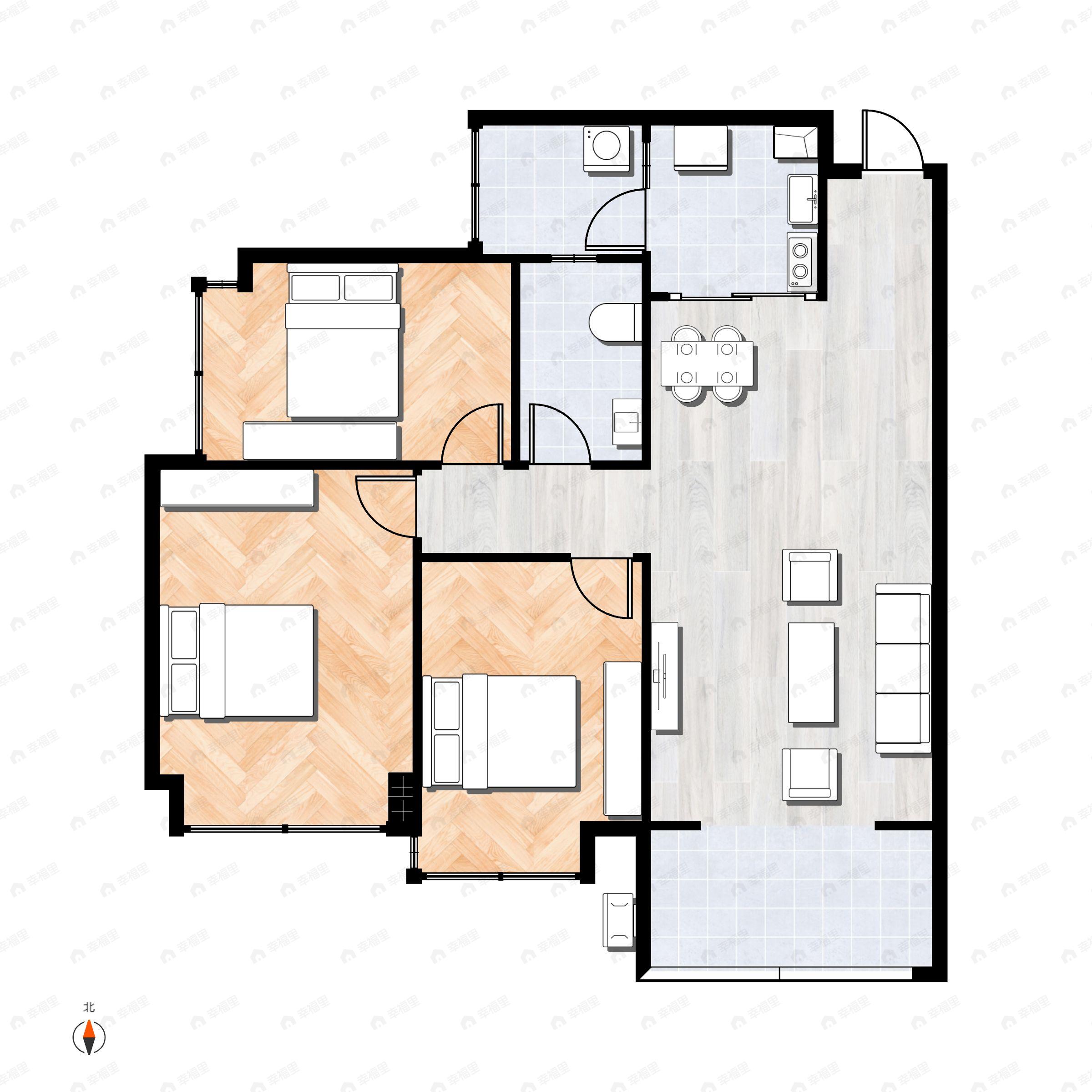 3室2厅1卫建面97平南户型图