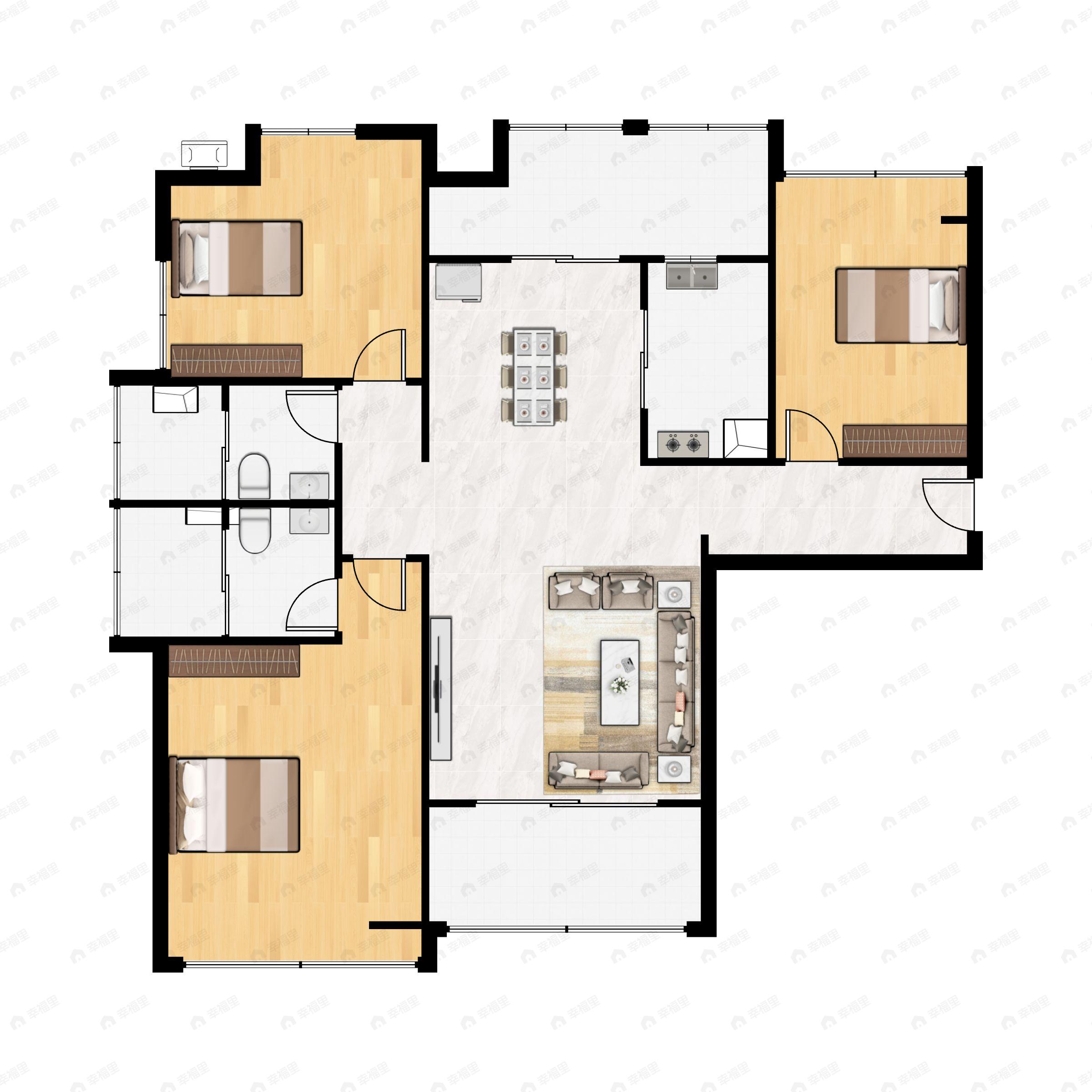 3室2厅2卫建面125平户型图