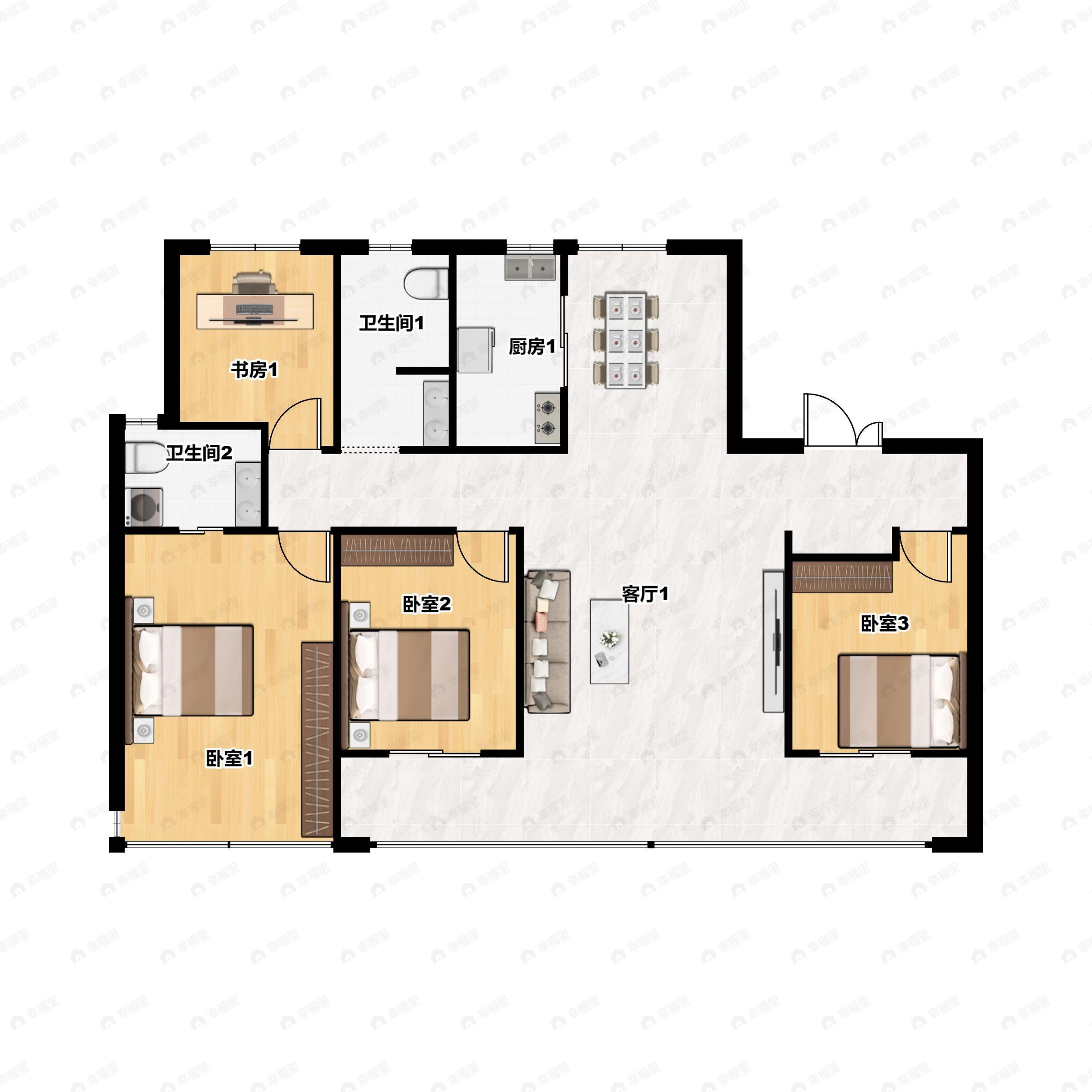 银丰玖玺城3室2厅2卫户型图