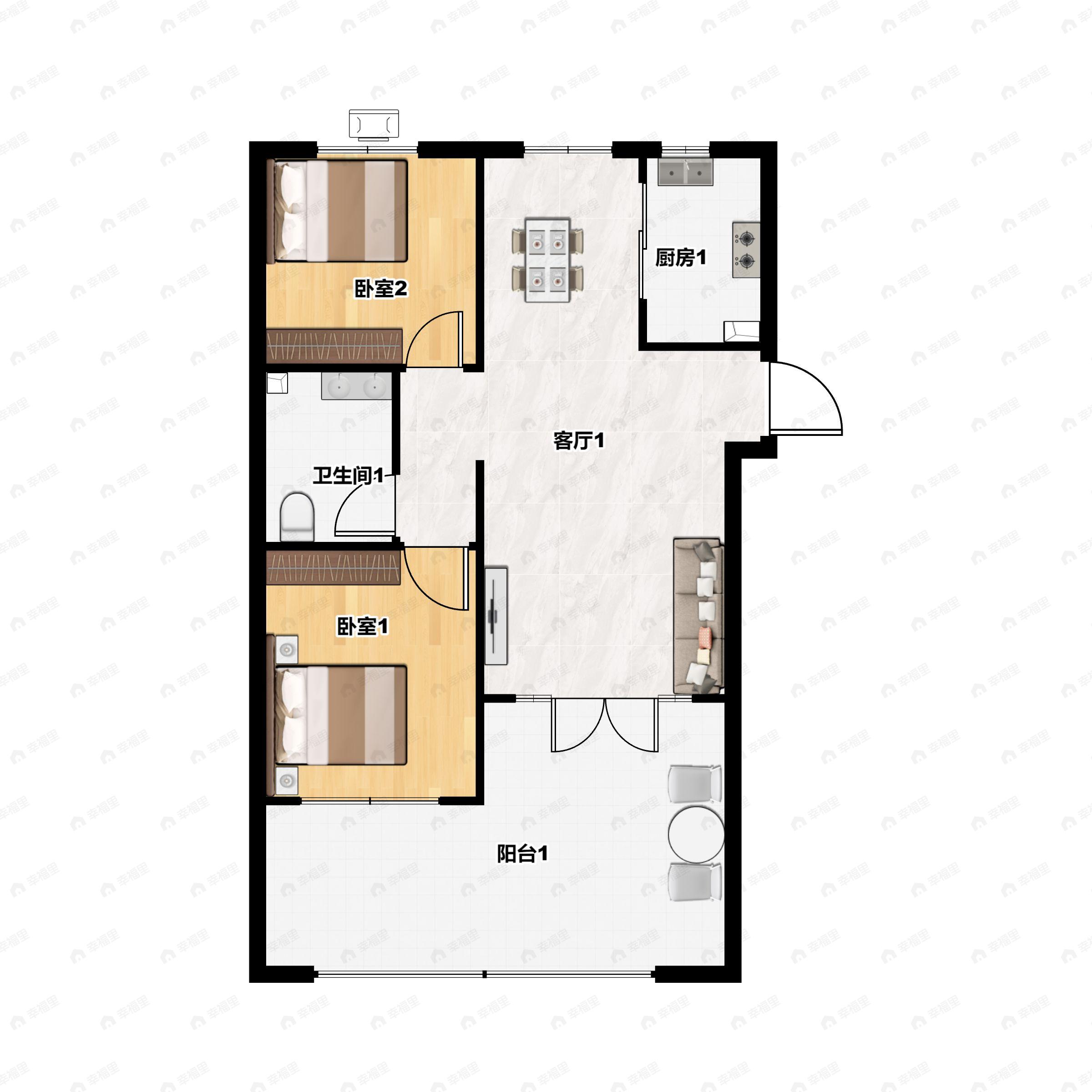 2室2厅1卫建面90平户型图