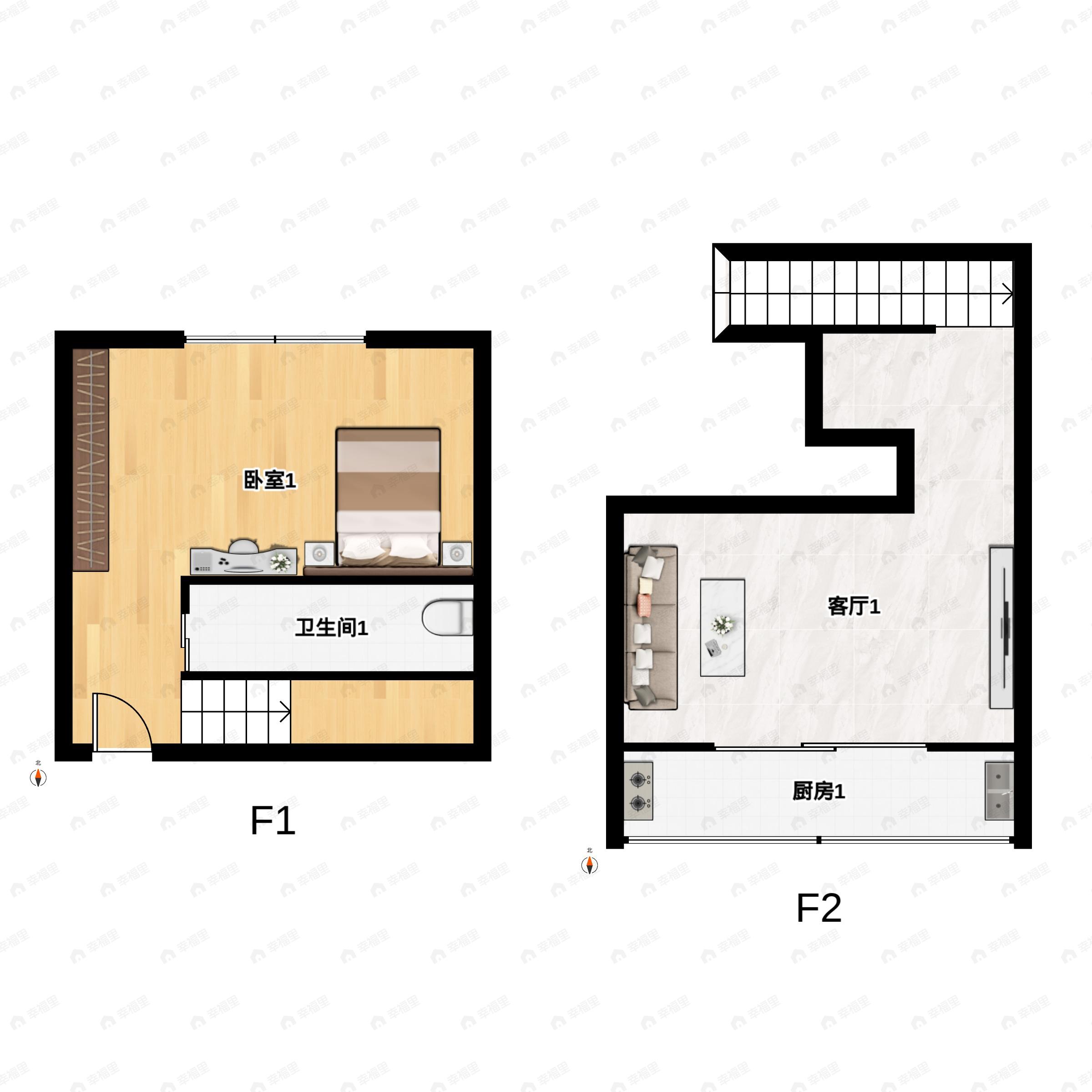 1室1厅1卫建面67平南|北户型图