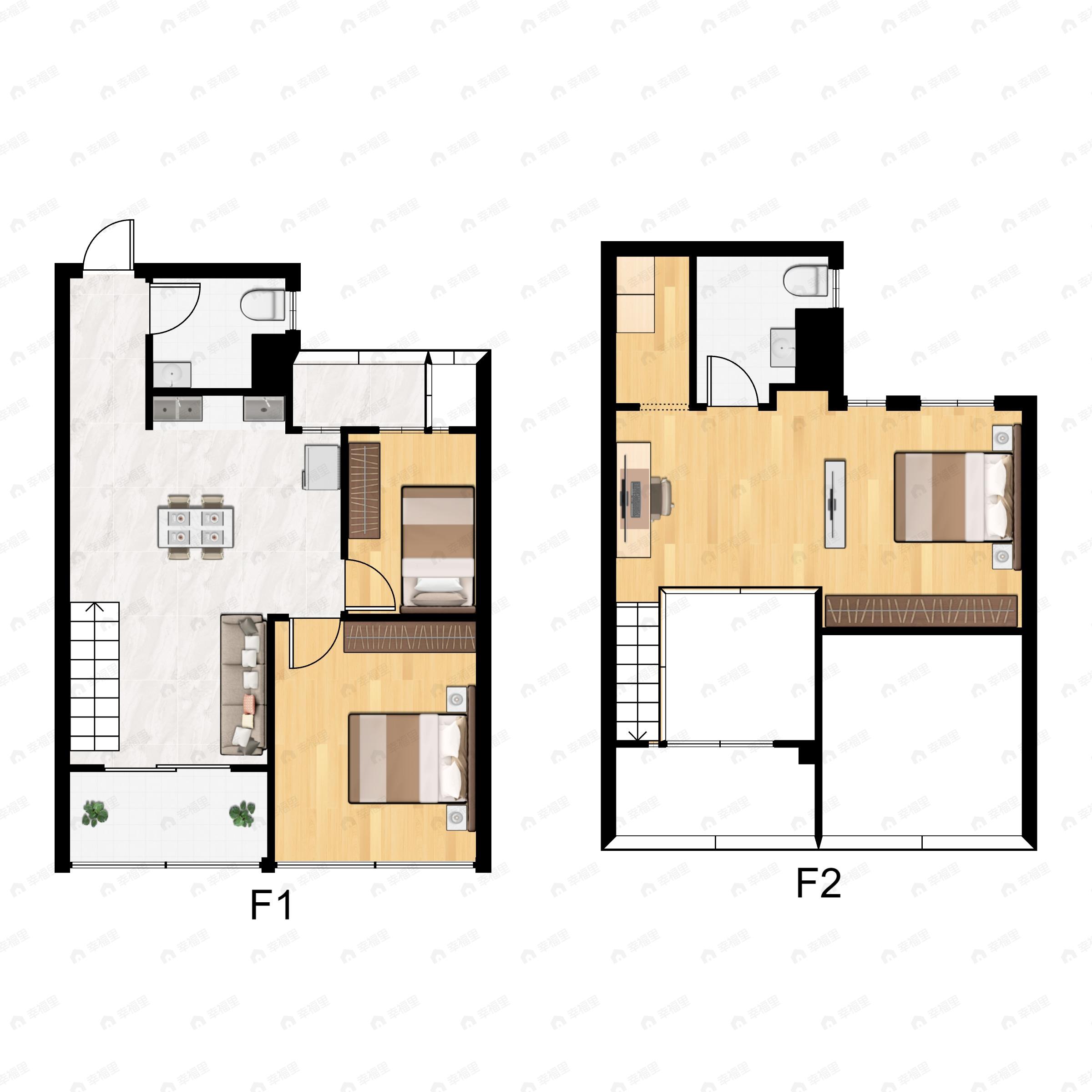 3室2厅2卫建面73平北|南户型图