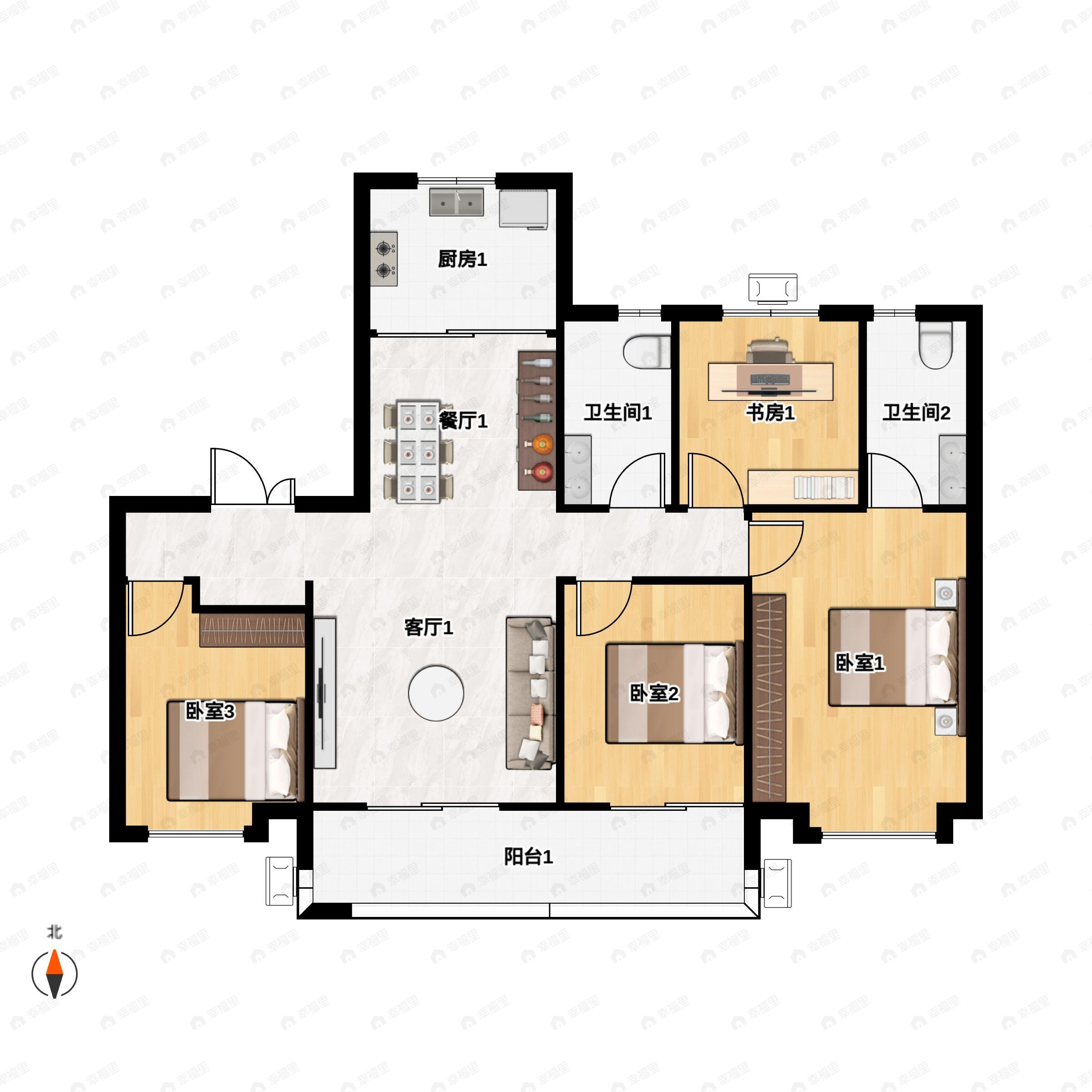 4室2厅2卫建面137平户型图
