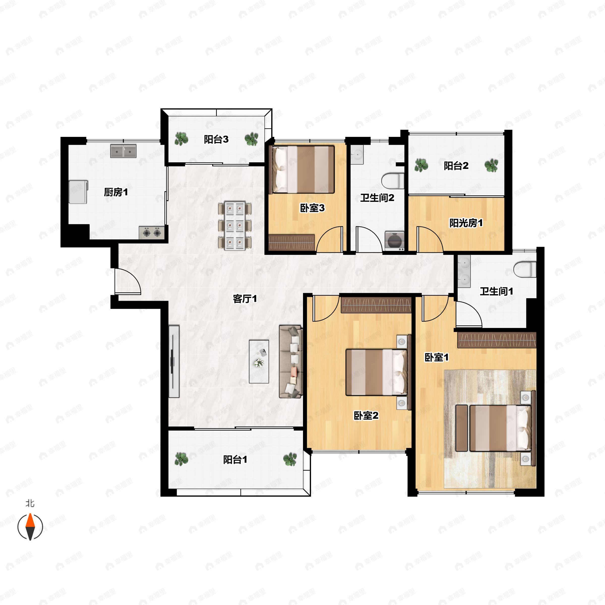 4室2厅2卫建面120平南户型图