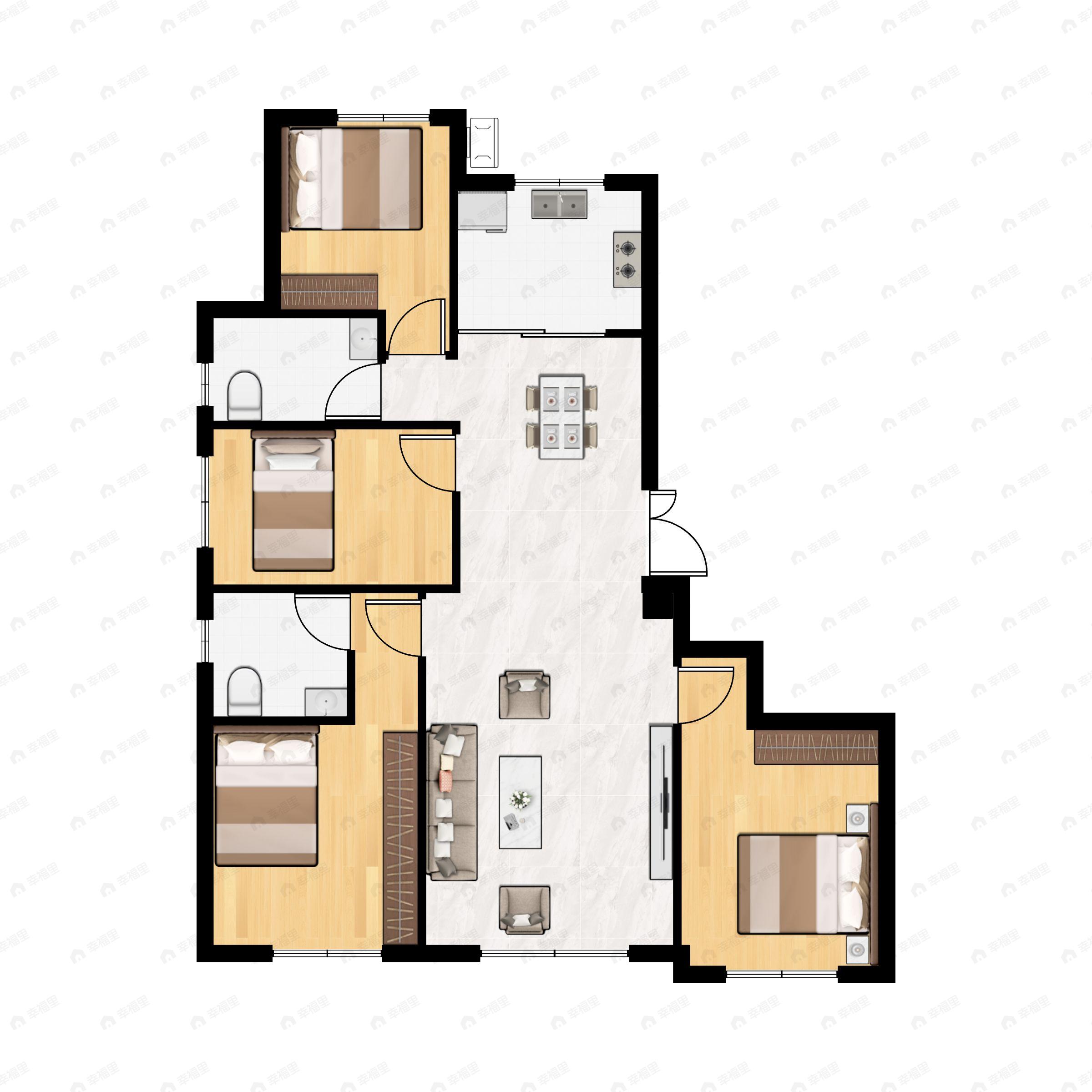 4室2厅2卫建面153平东|西|北|南户型图