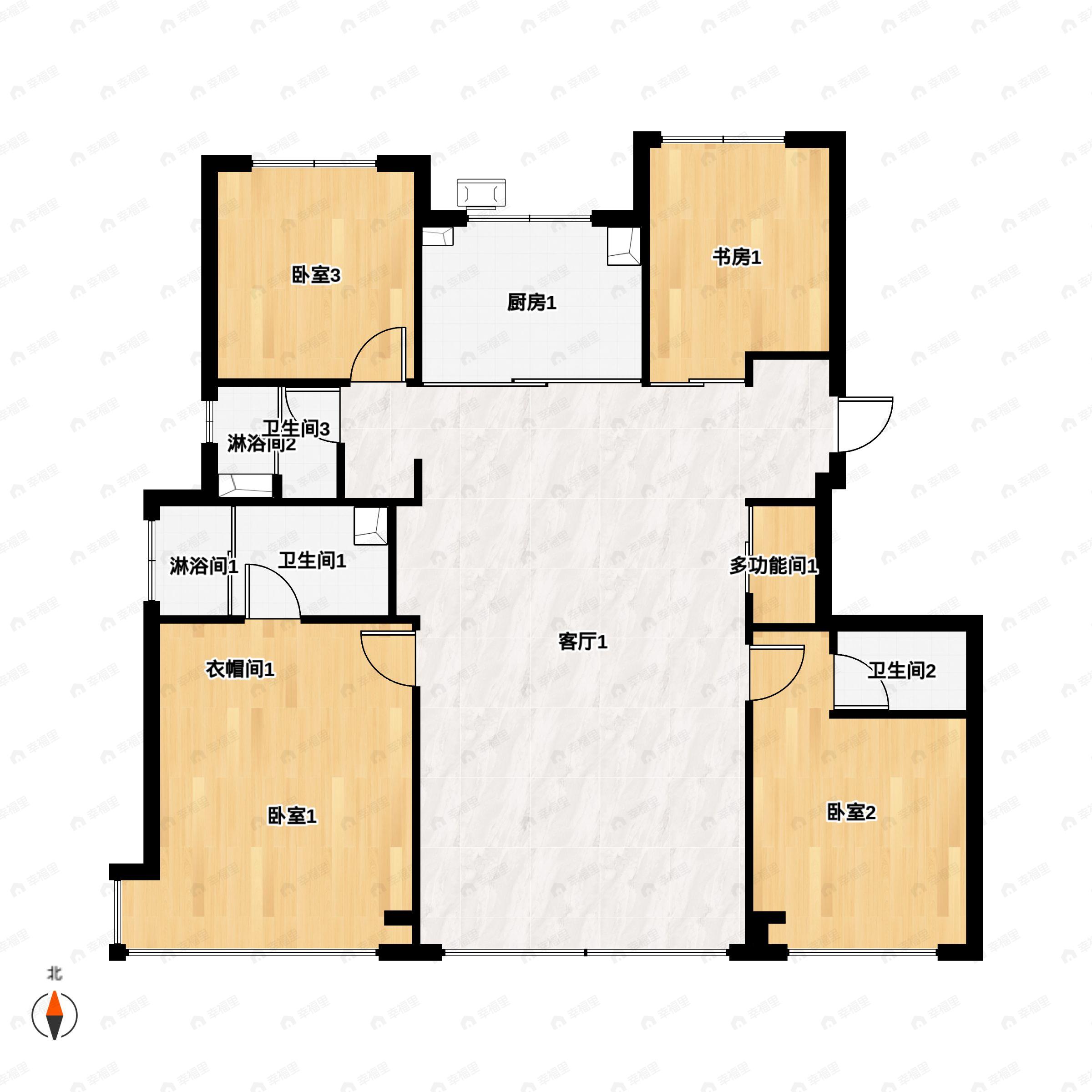 4室2厅3卫建面143平南|北户型图