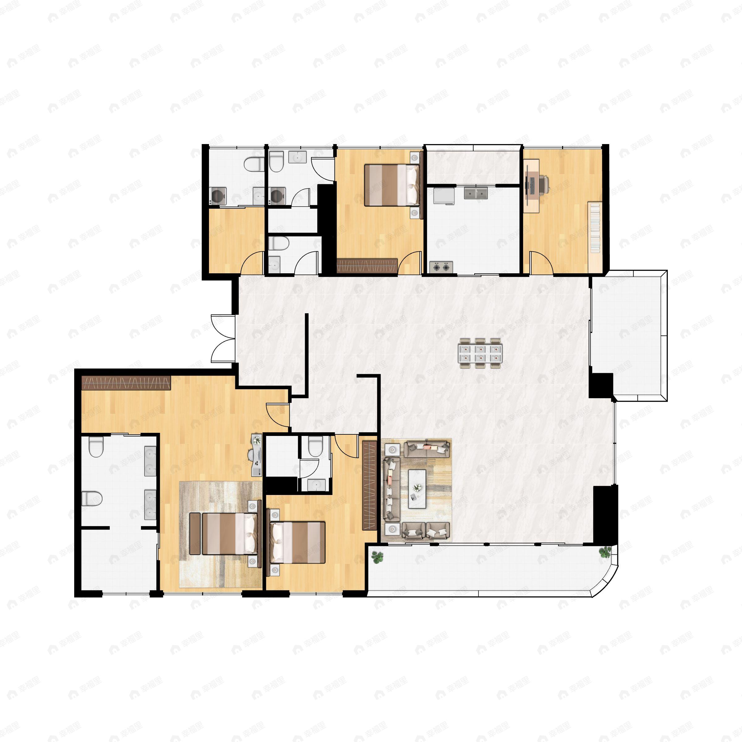 5室2厅3卫建面283平东|西|南|北户型图