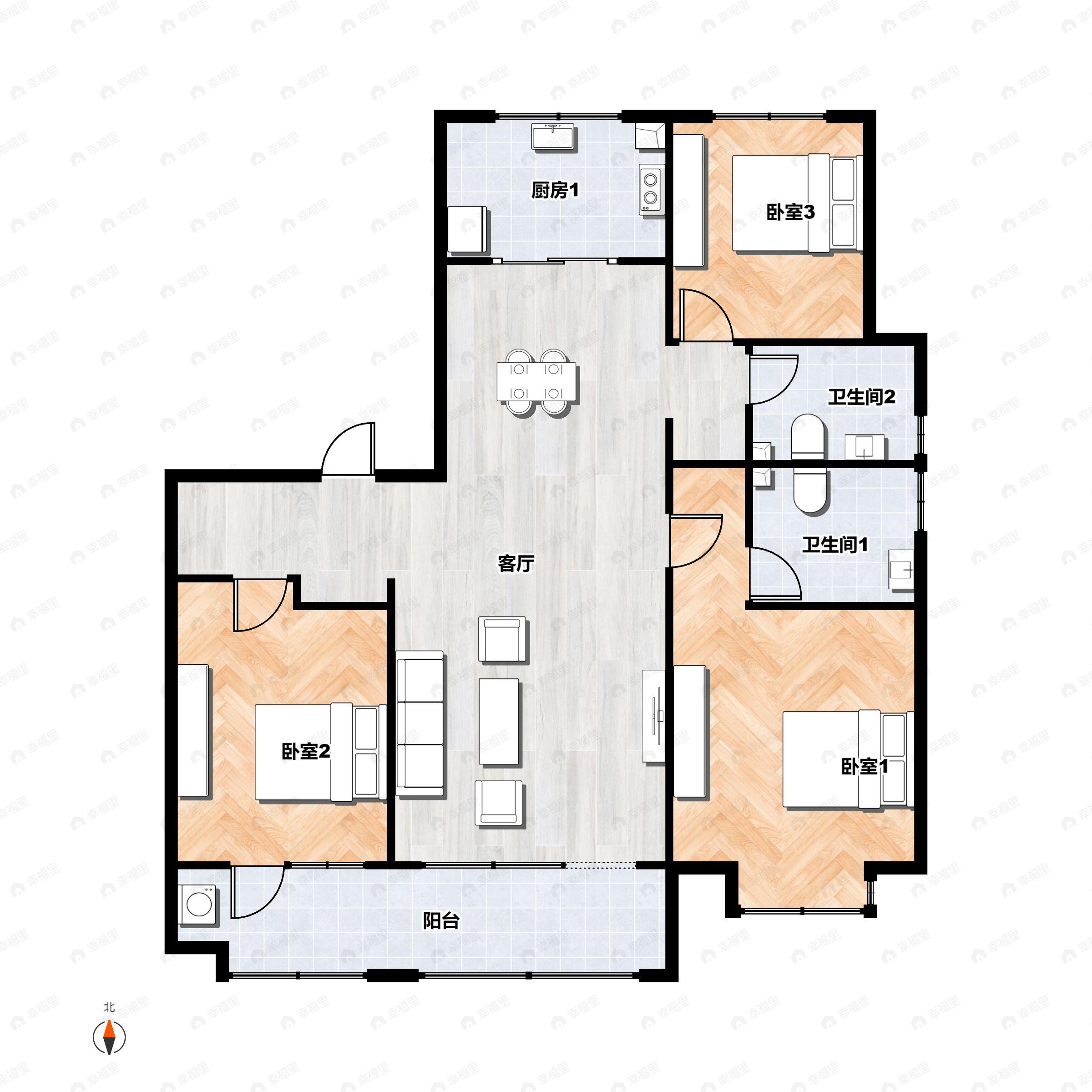 3室2厅2卫建面116平户型图