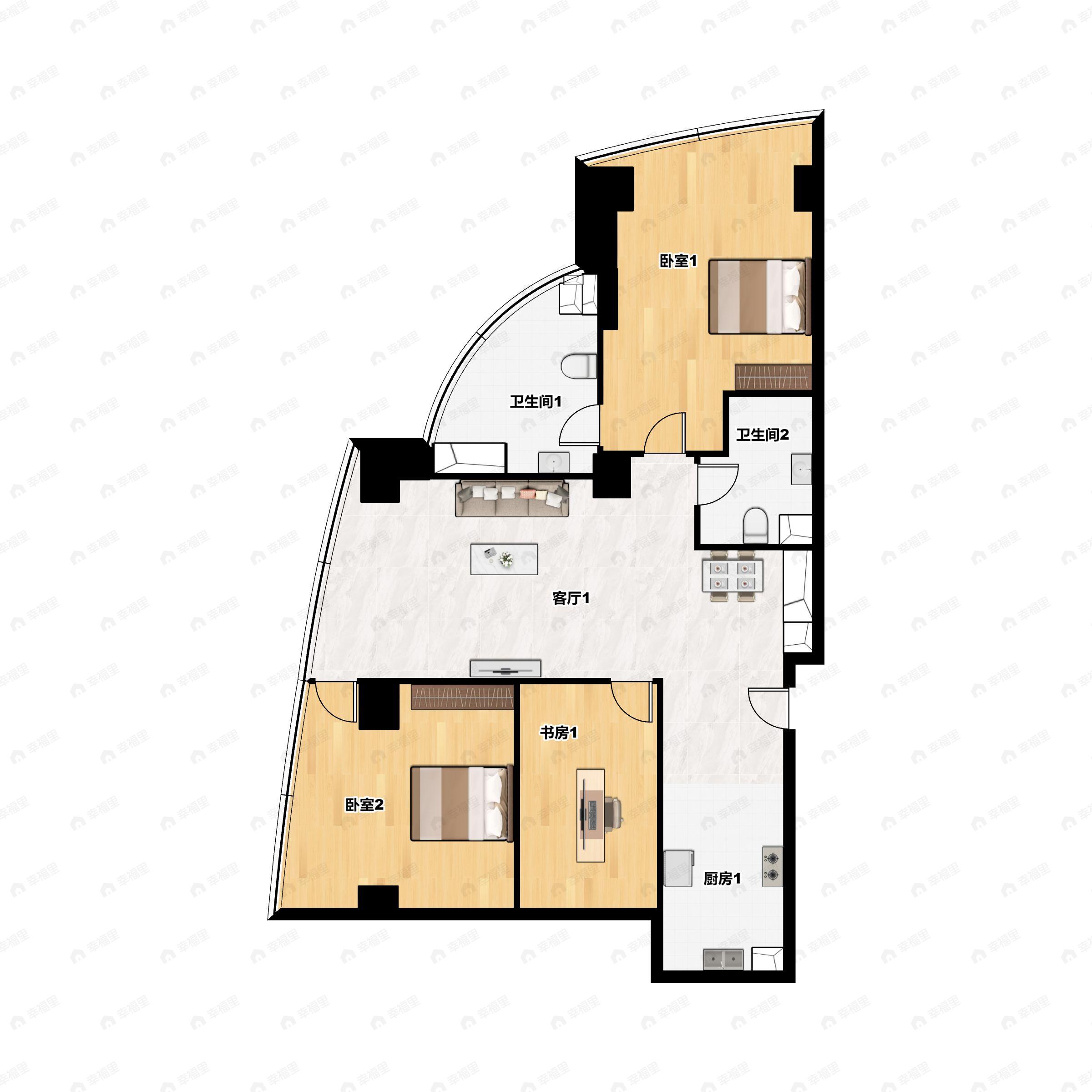 3室2厅2卫建面154平西户型图