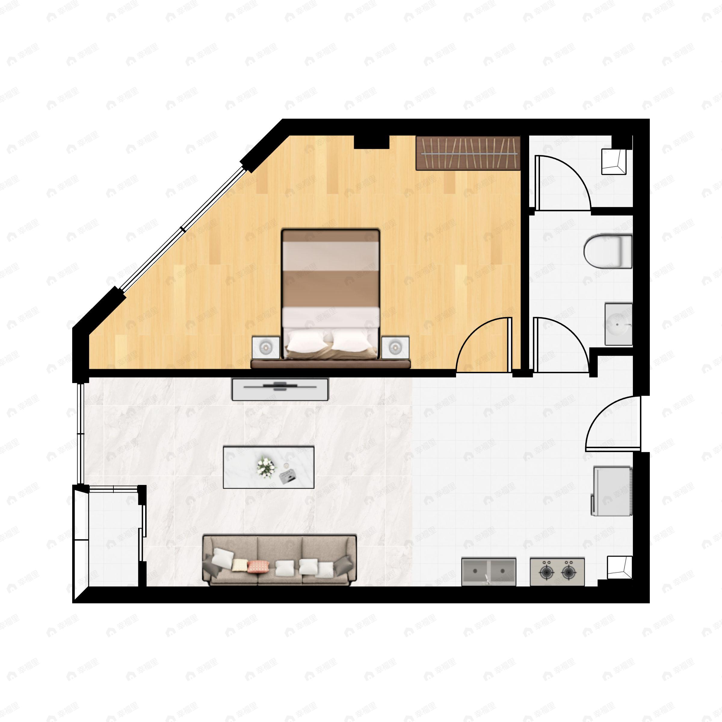 1室1厅1卫建面64平户型图