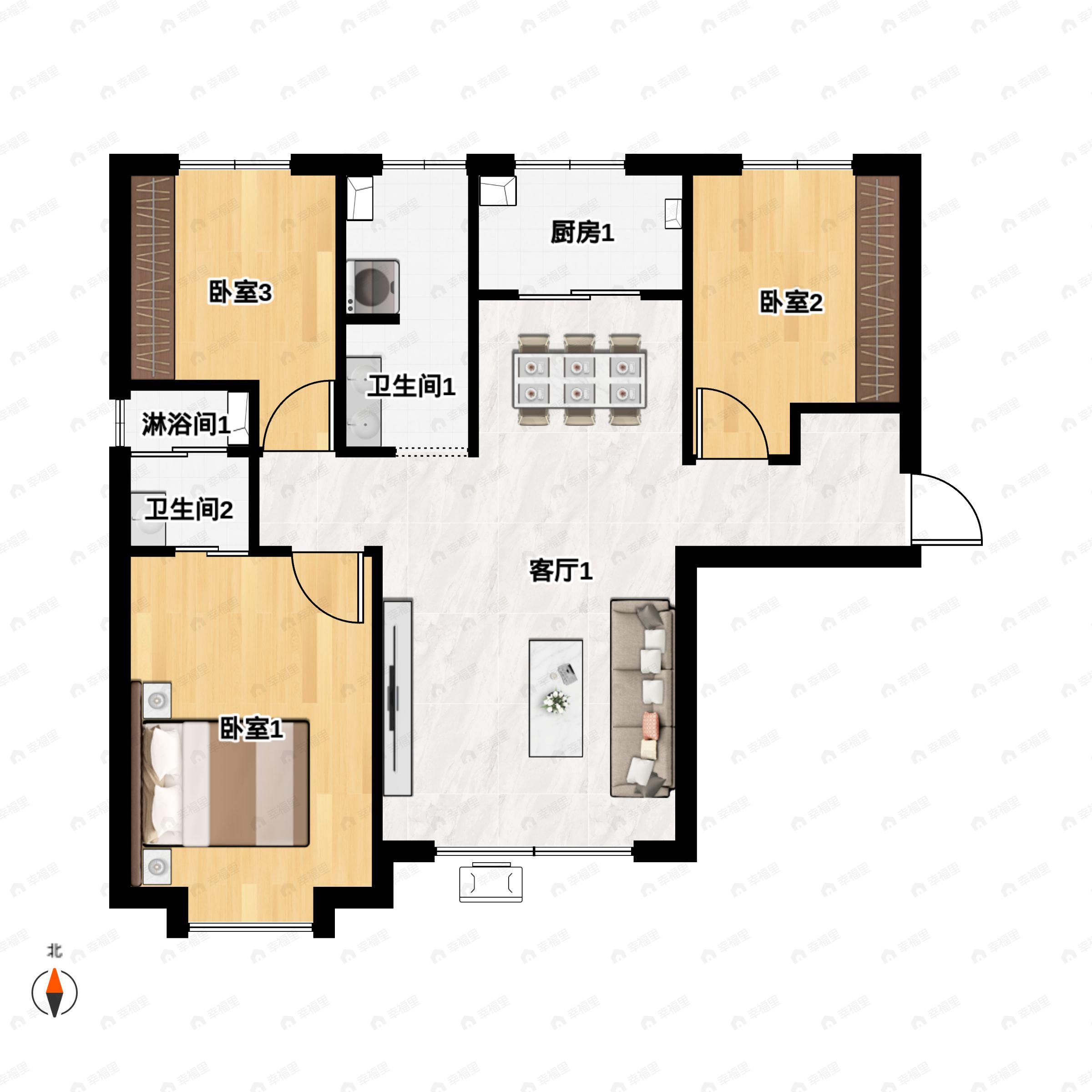 3室2厅2卫建面116平户型图