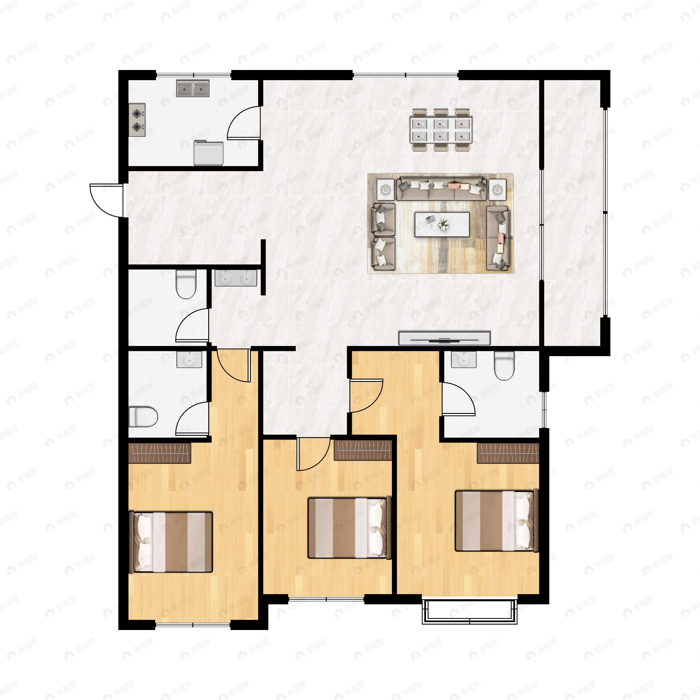 3室2厅3卫建面163平南|北户型图