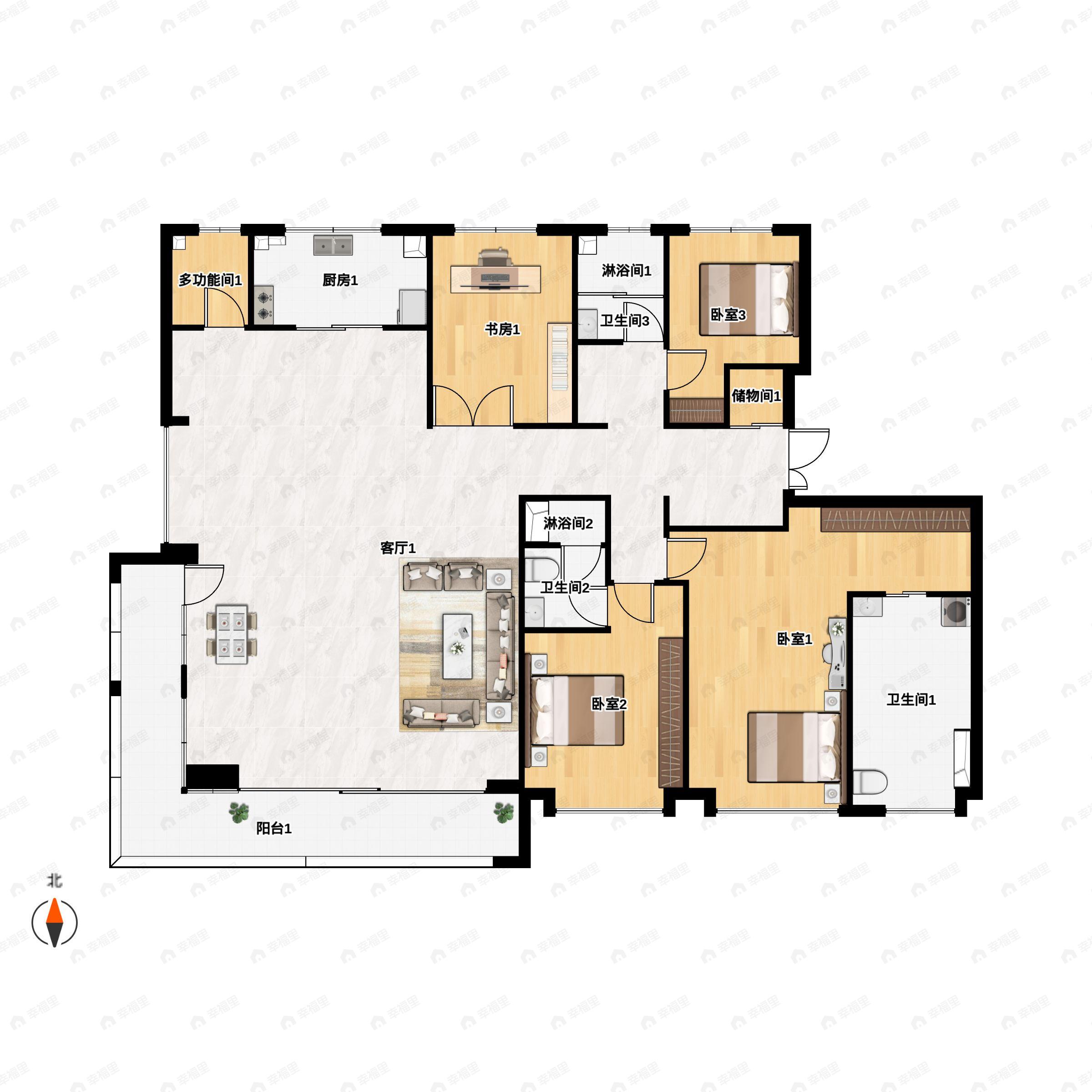 4室2厅3卫建面235平北|南户型图