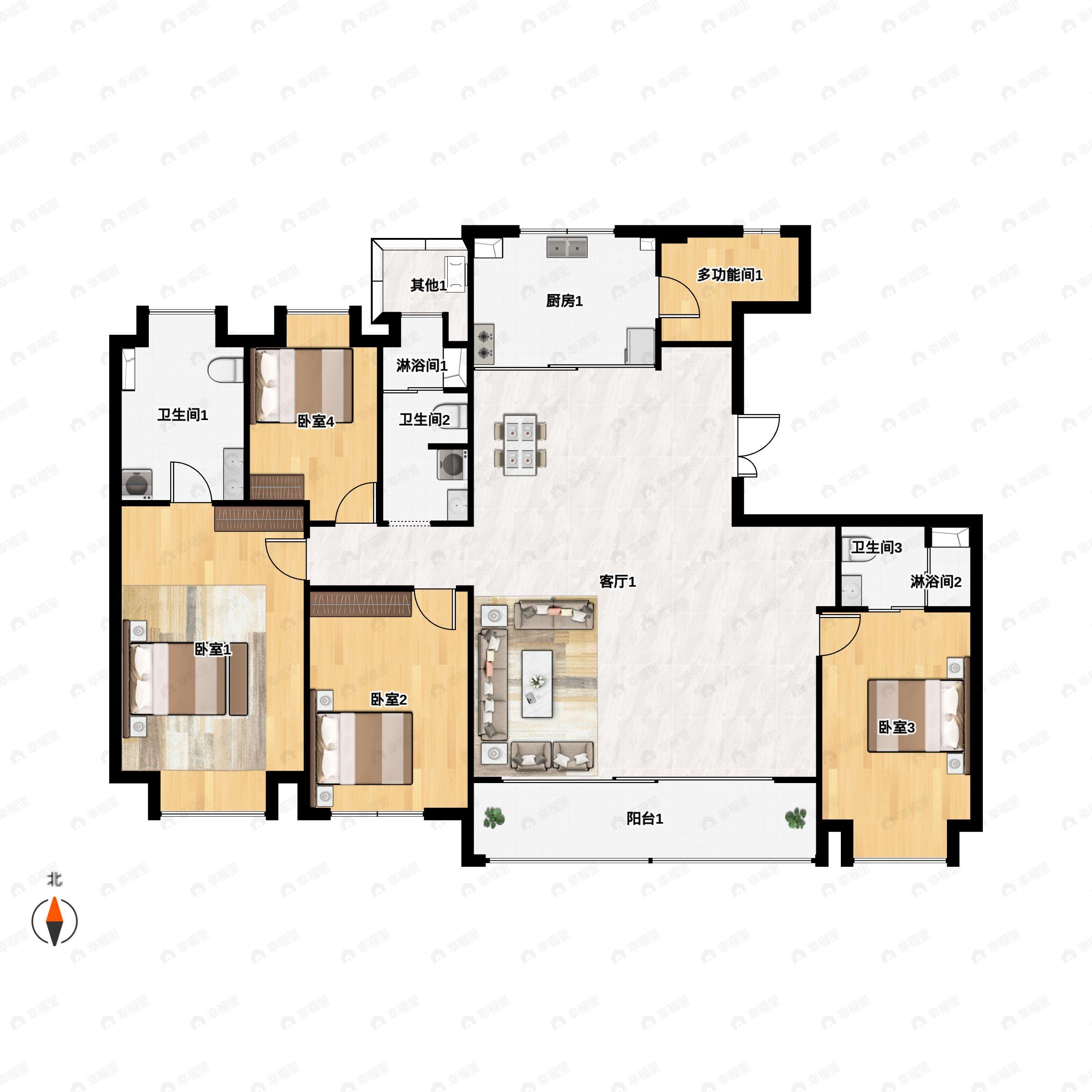 4室2厅3卫建面235m²南户型图