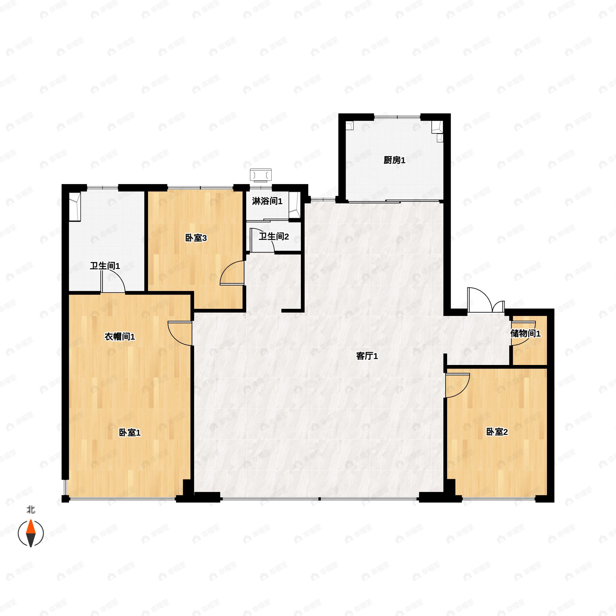3室2厅2卫建面169平南户型图