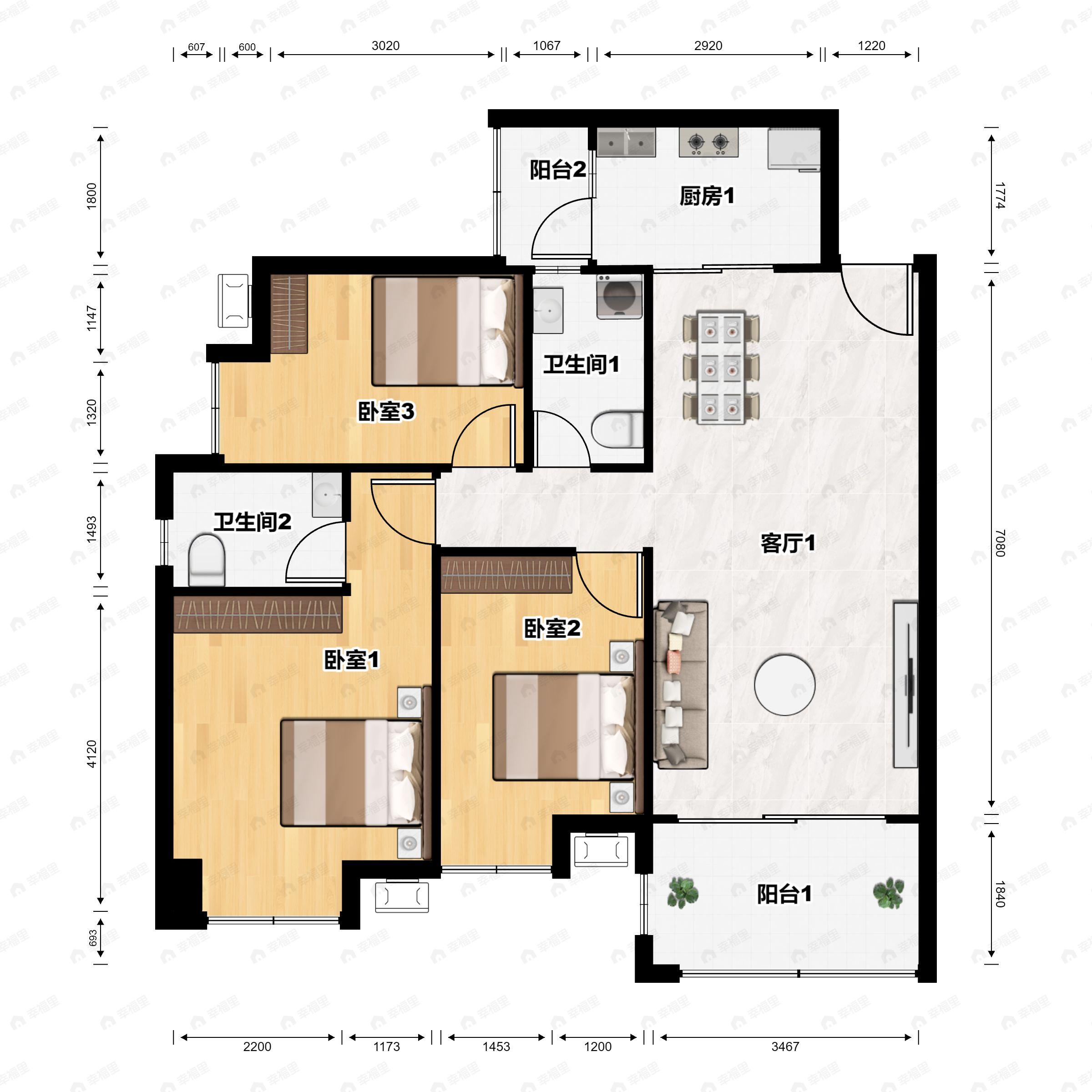 3室2厅2卫建面115平户型图