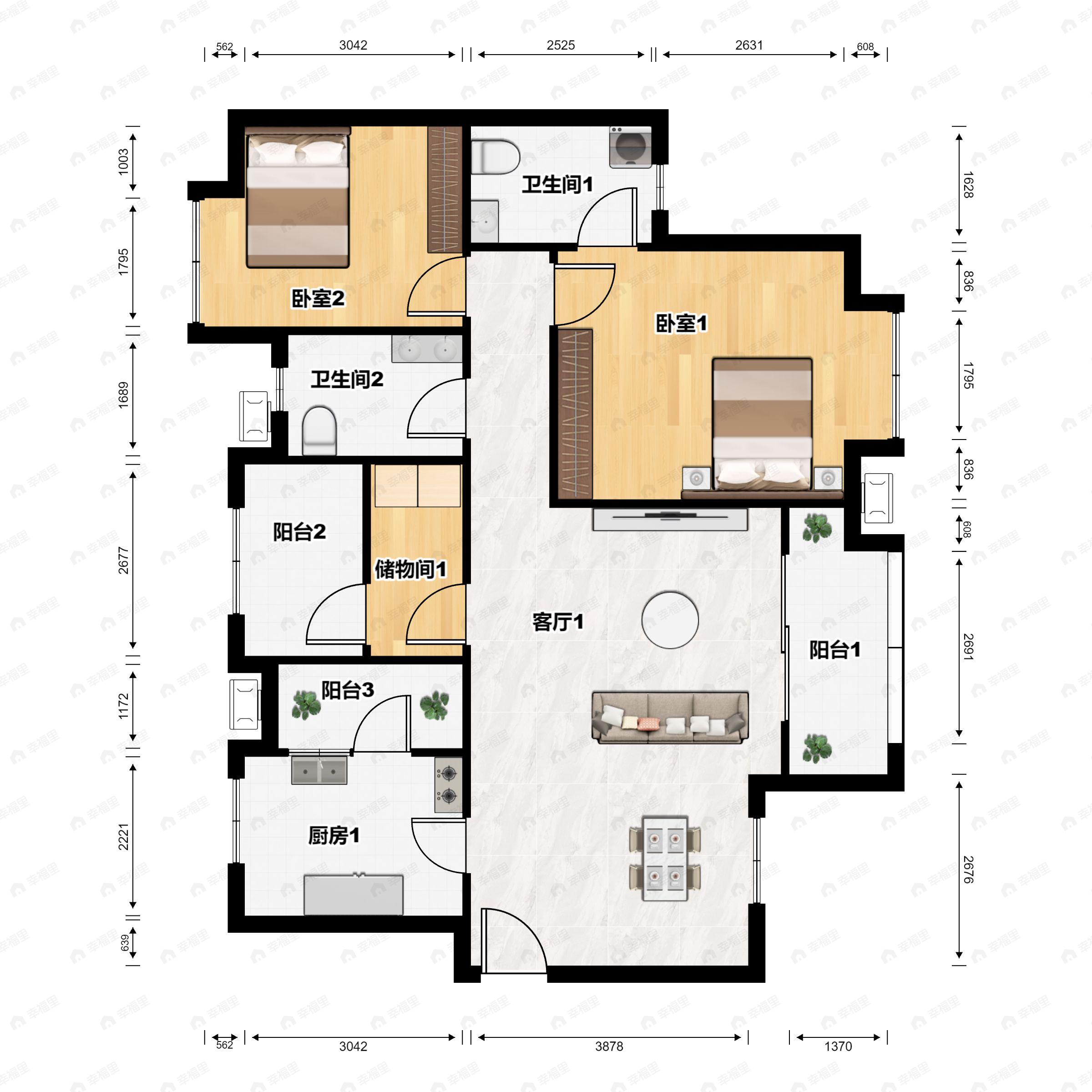 辰兴锦城国际3室2厅2卫户型图