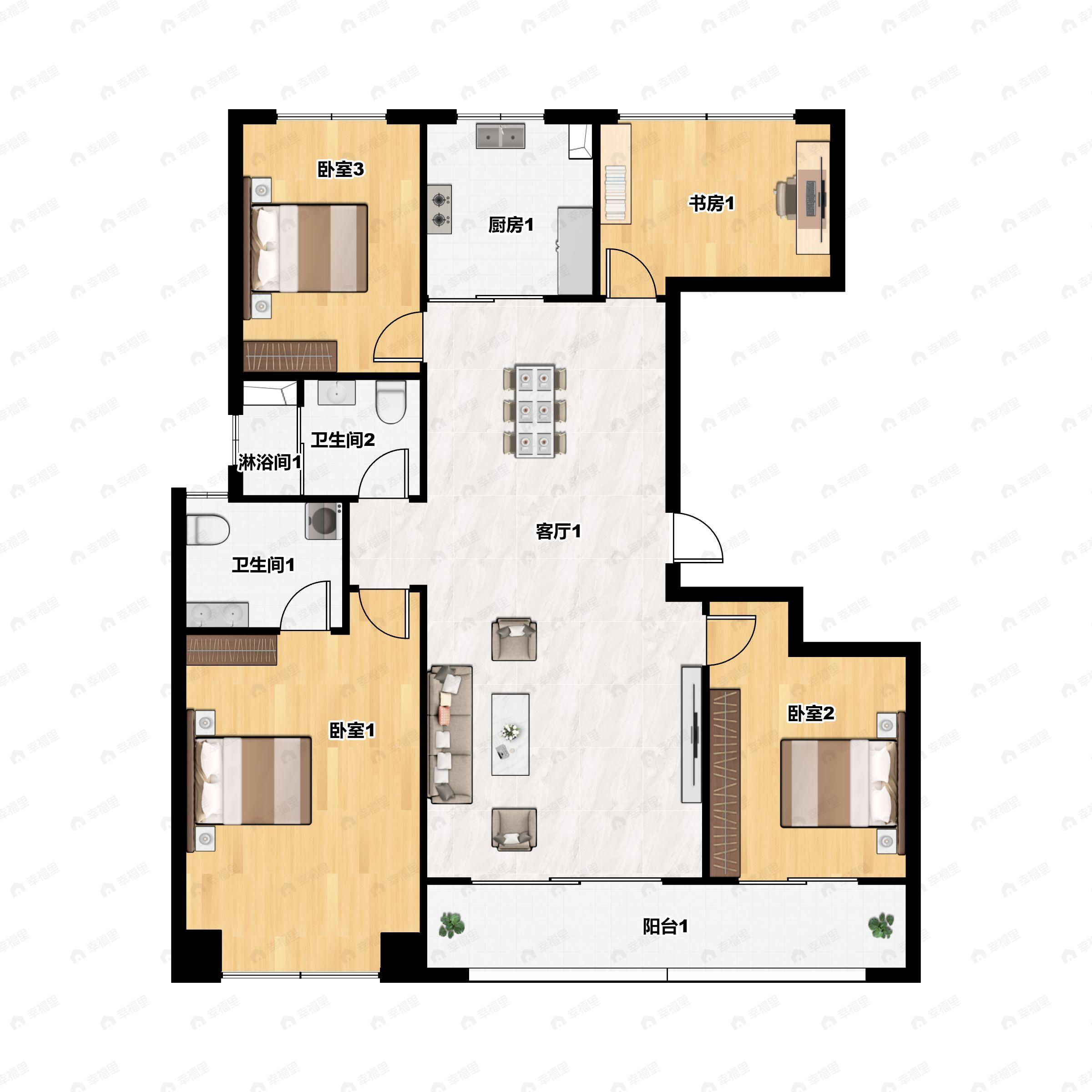 4室2厅2卫建面133平南|北户型图