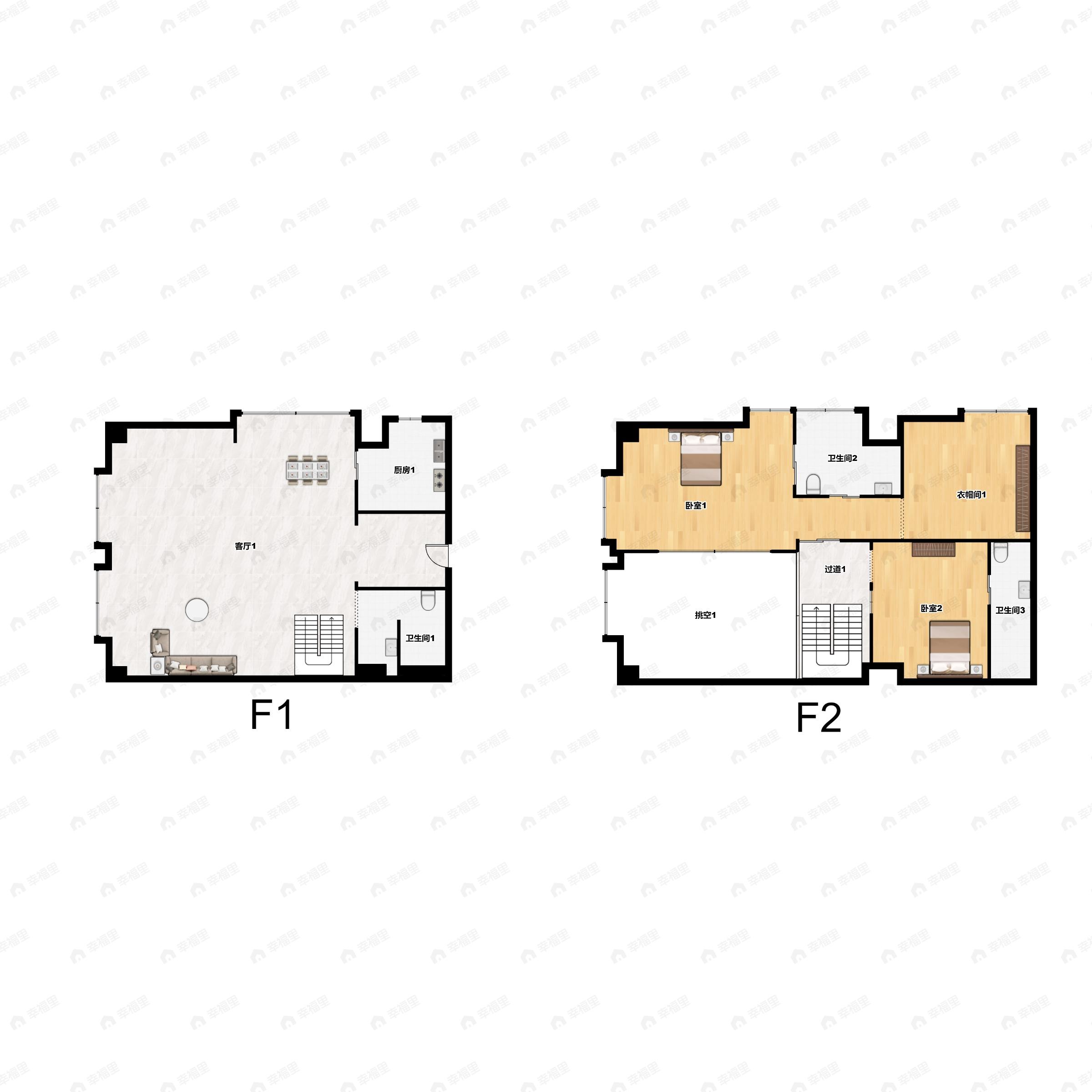 2室2厅3卫建面94平户型图