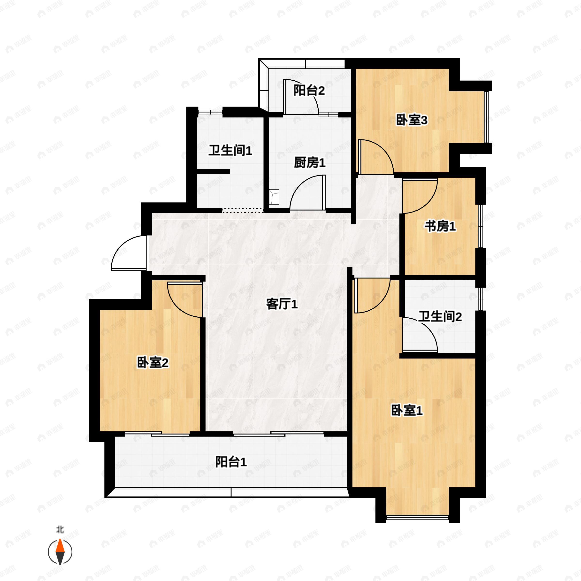 4室2厅2卫建面110平西|东|南户型图