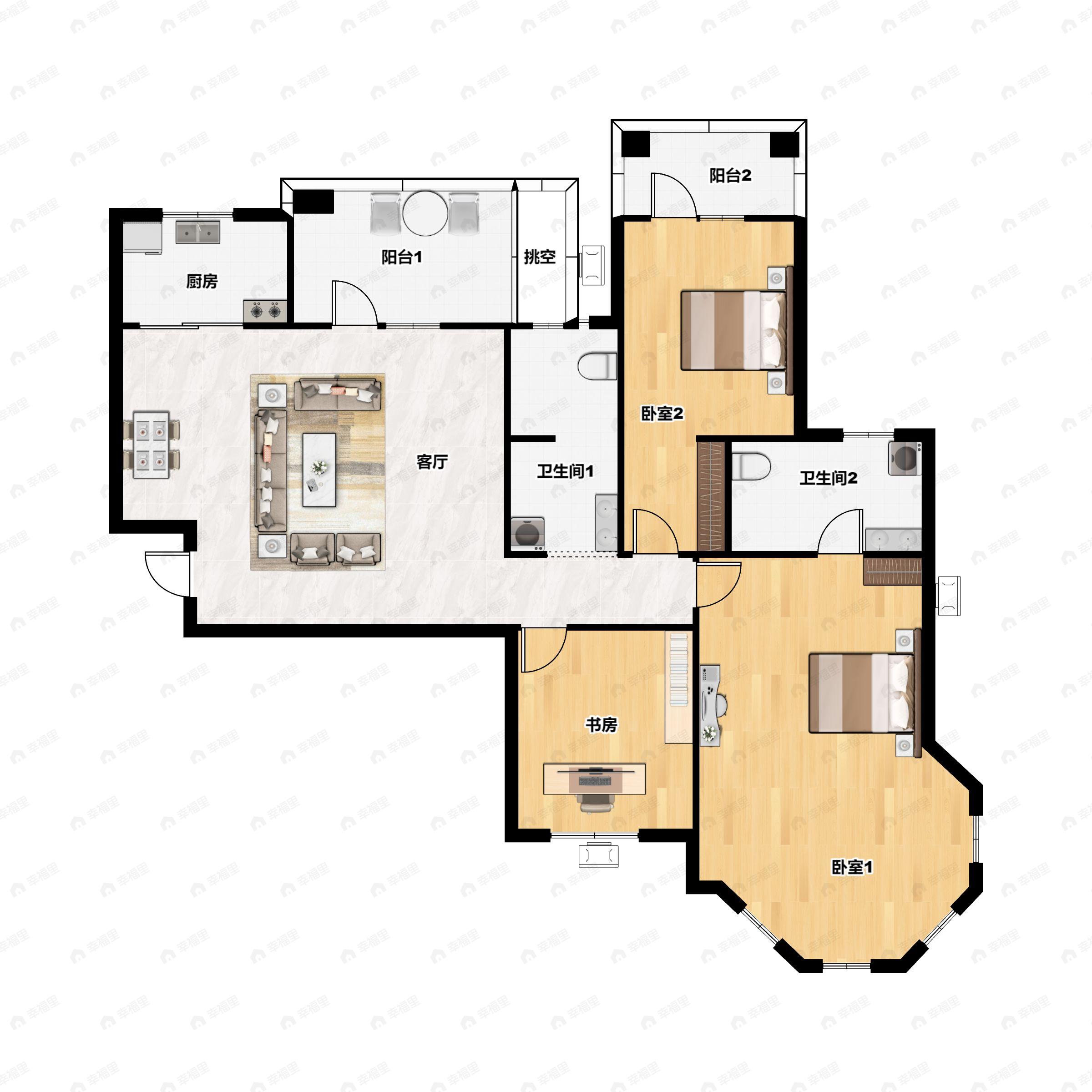 3室2厅2卫建面140平户型图