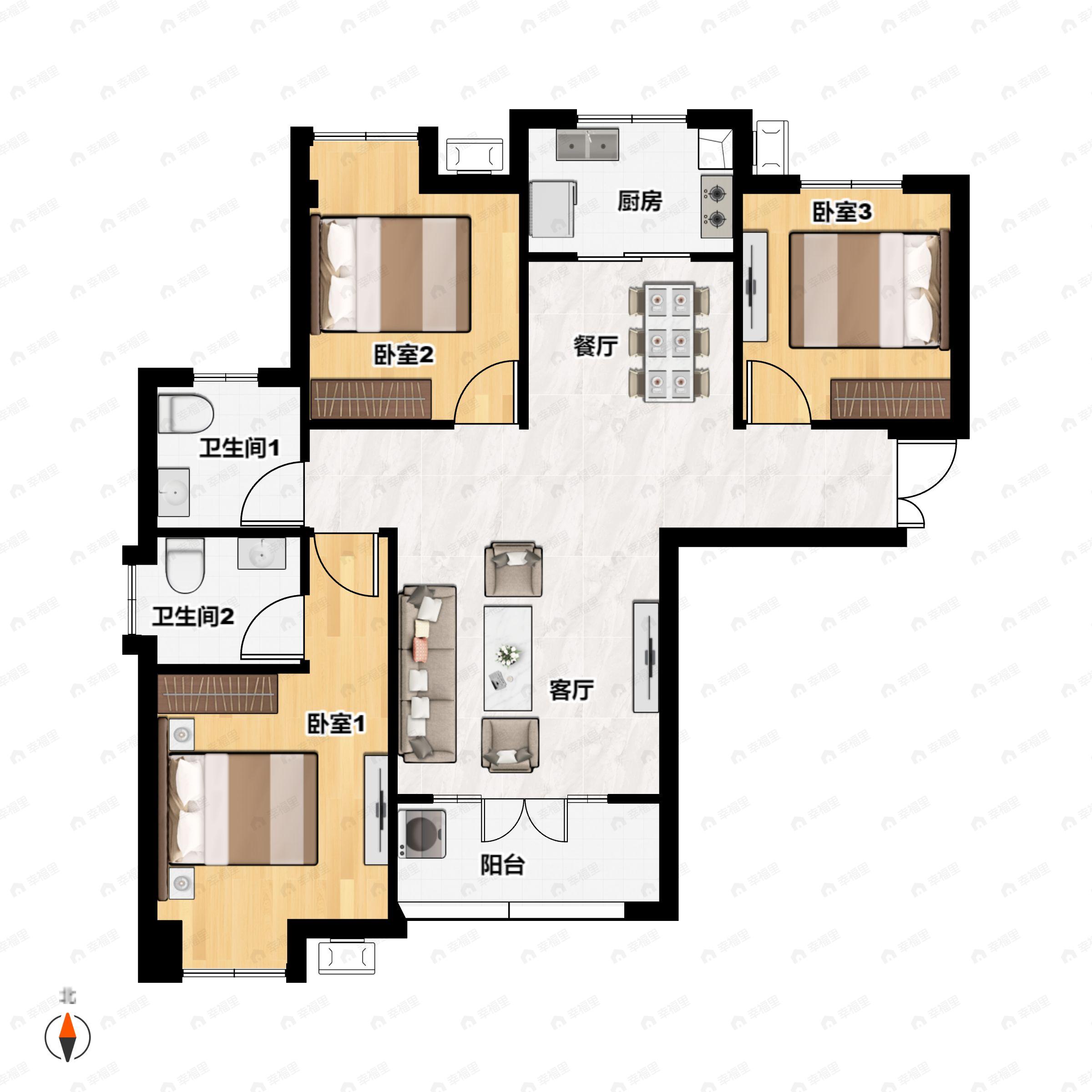 3室2厅2卫建面110平户型图