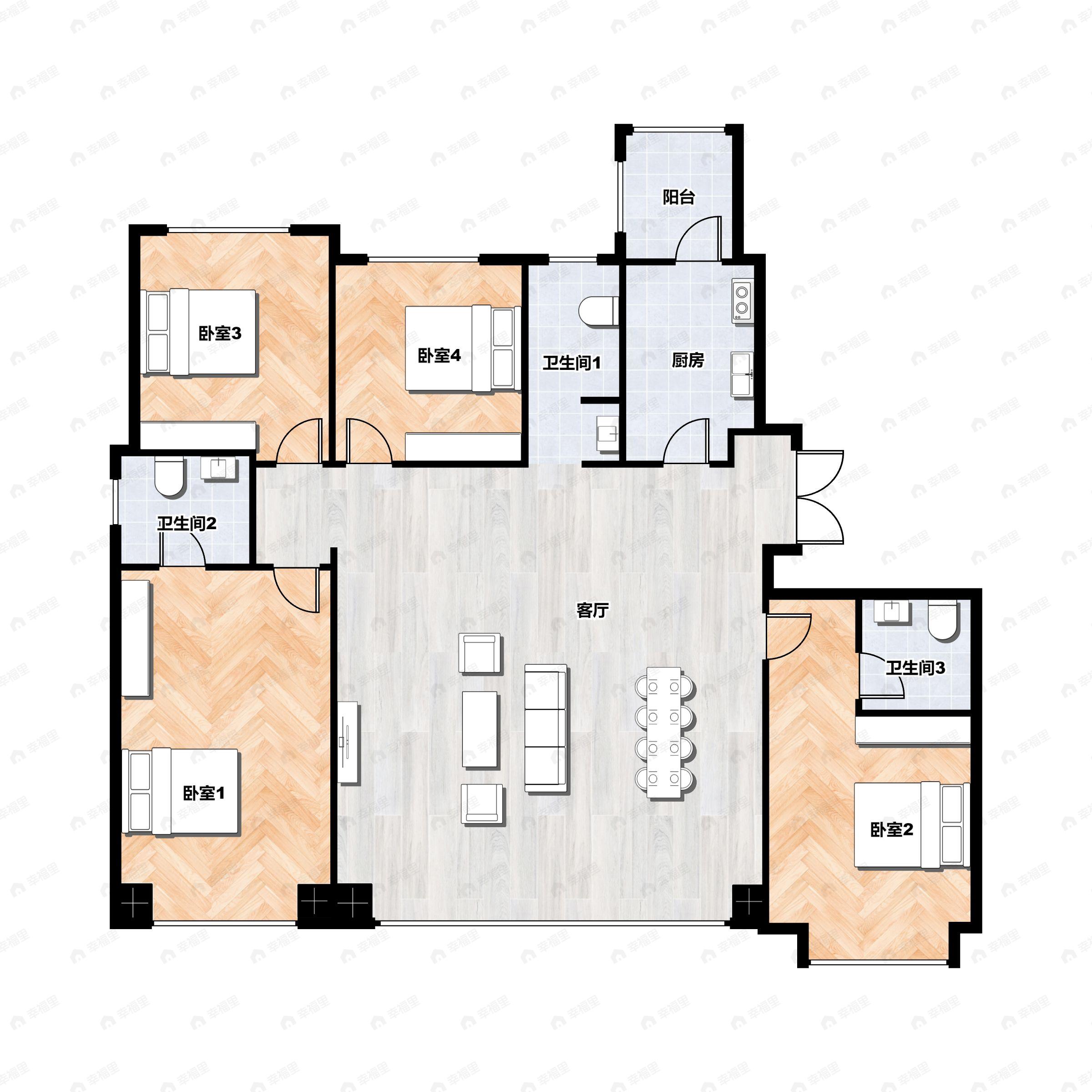 4室2厅3卫建面192平户型图